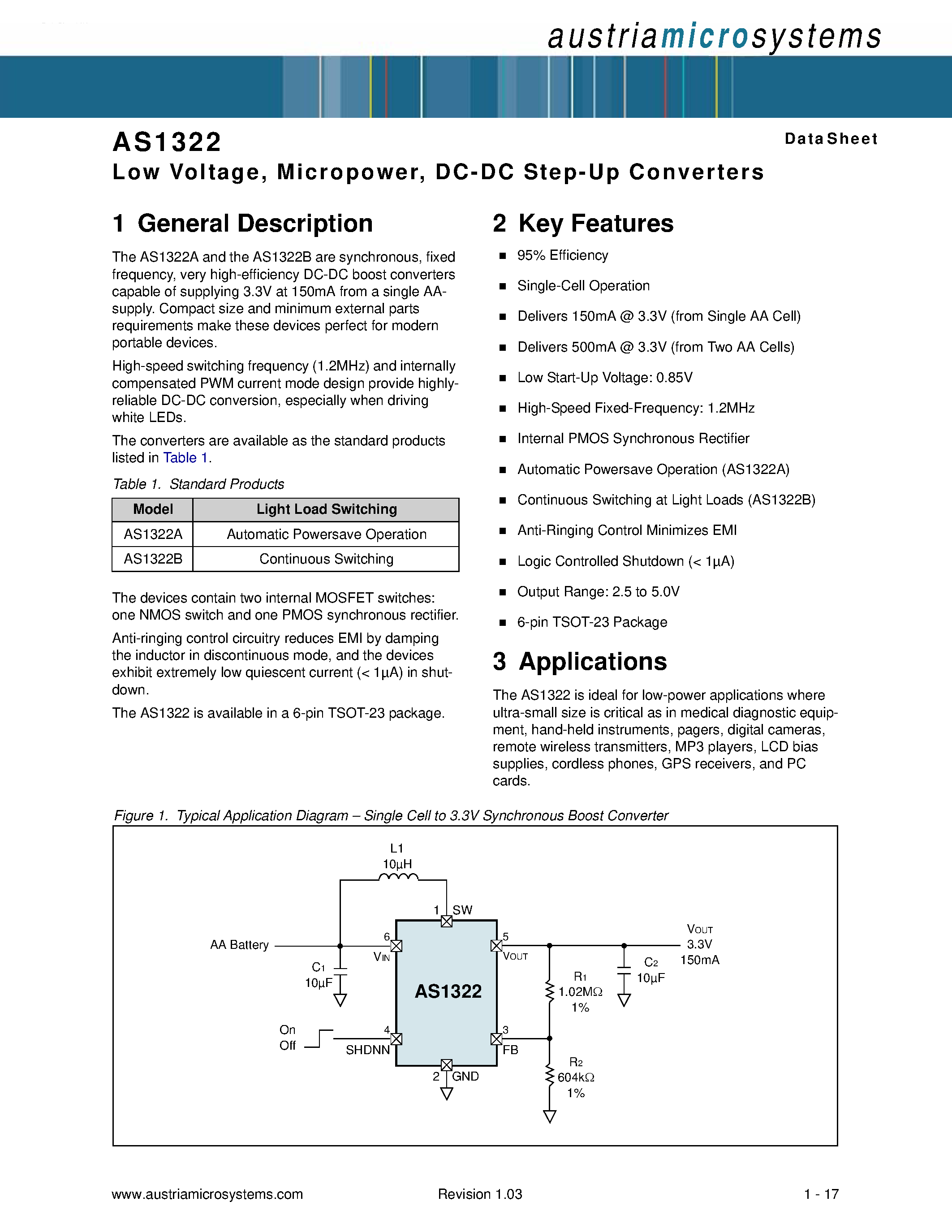 Даташит на микросхему AS1322 страница 1 Даташит AS1322 - DC-DC Step-Up Converters страница 1
