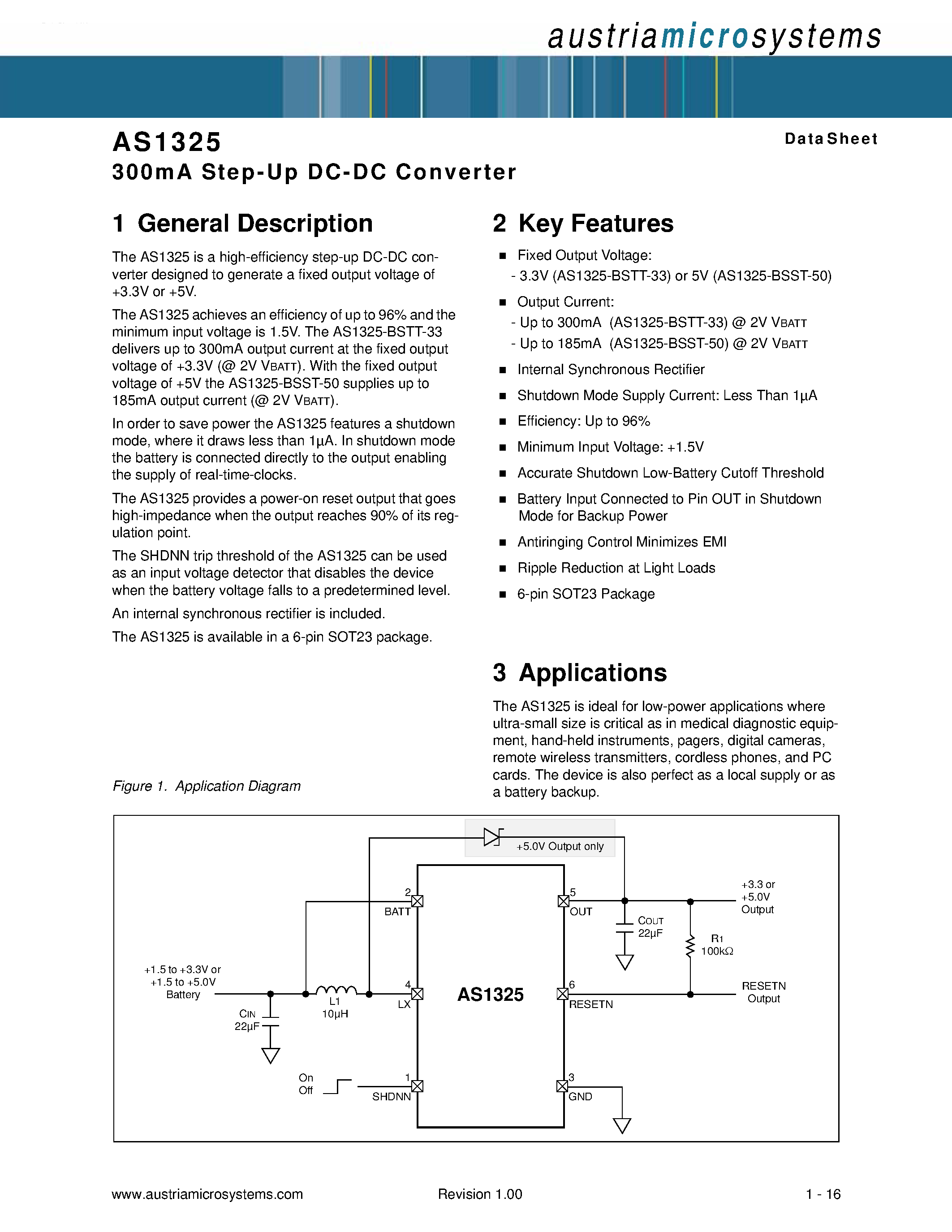 Даташит AS1325 - Step-Up DC-DC Converter страница 1