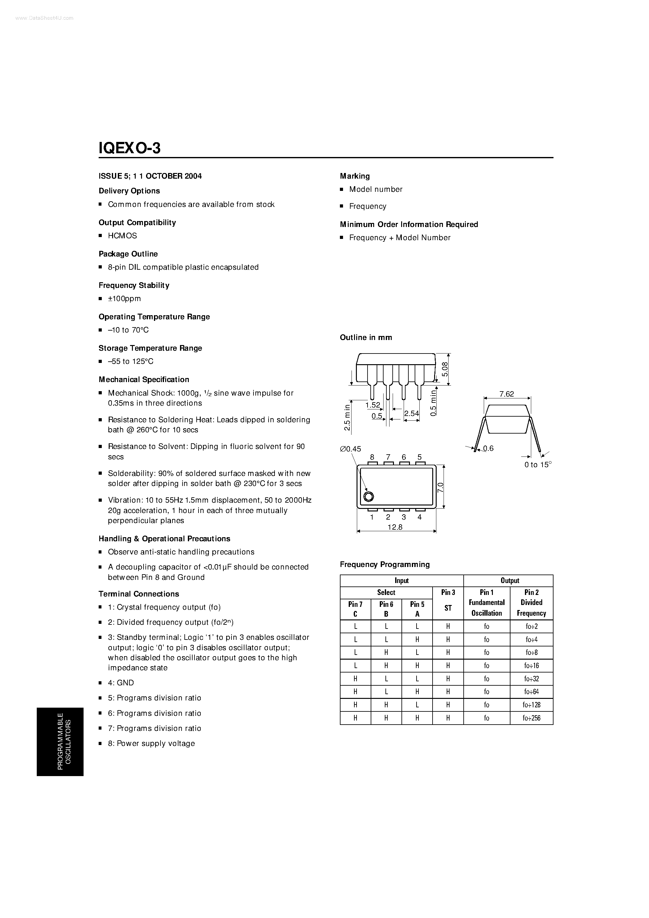 Datasheet IQEXO-3 - Crystal oscillator module page 1