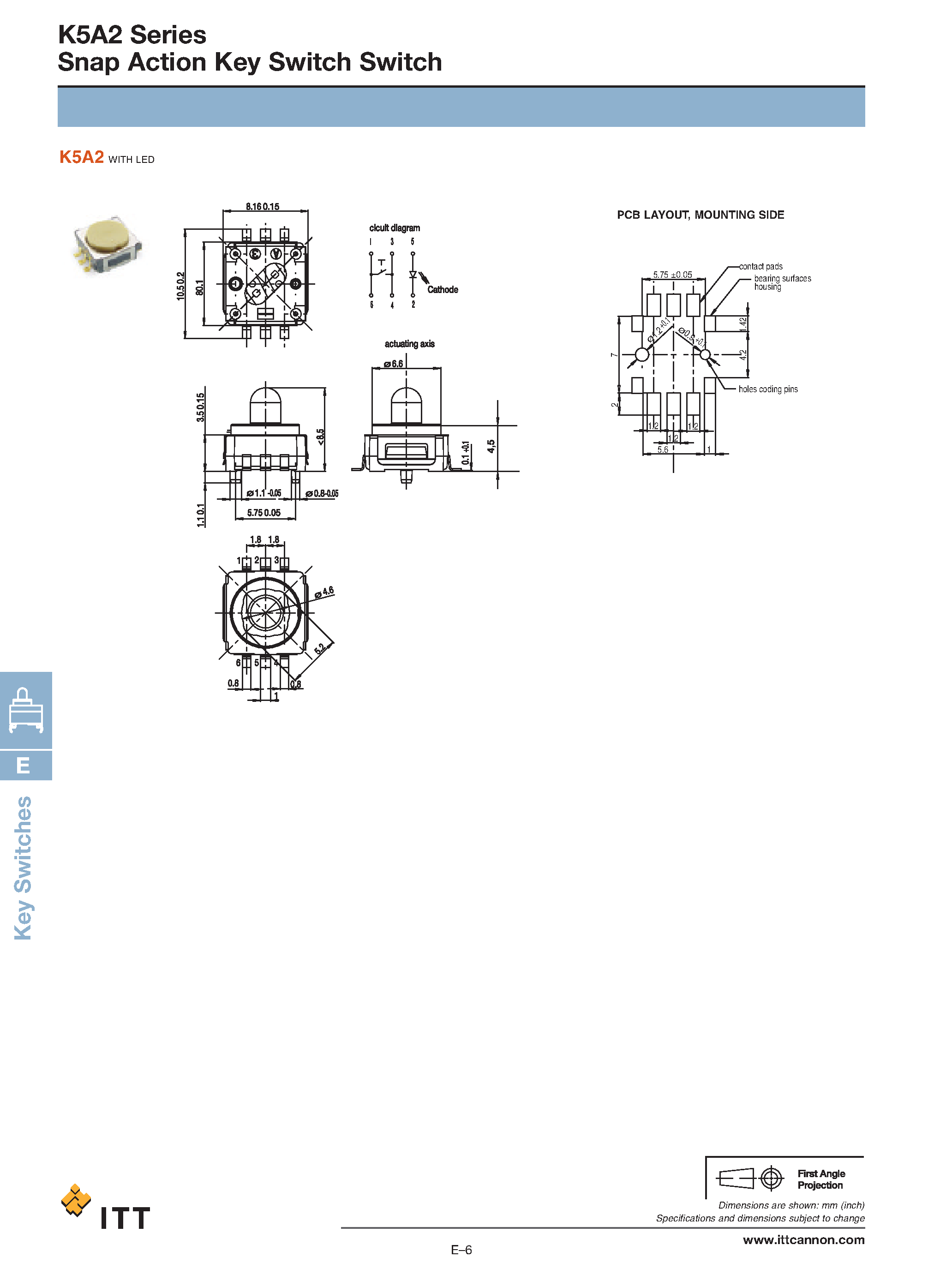 Даташит на микросхему K5A2 страница 2 Даташит K5A2 - Snap Action Key Switch Switch страница 2