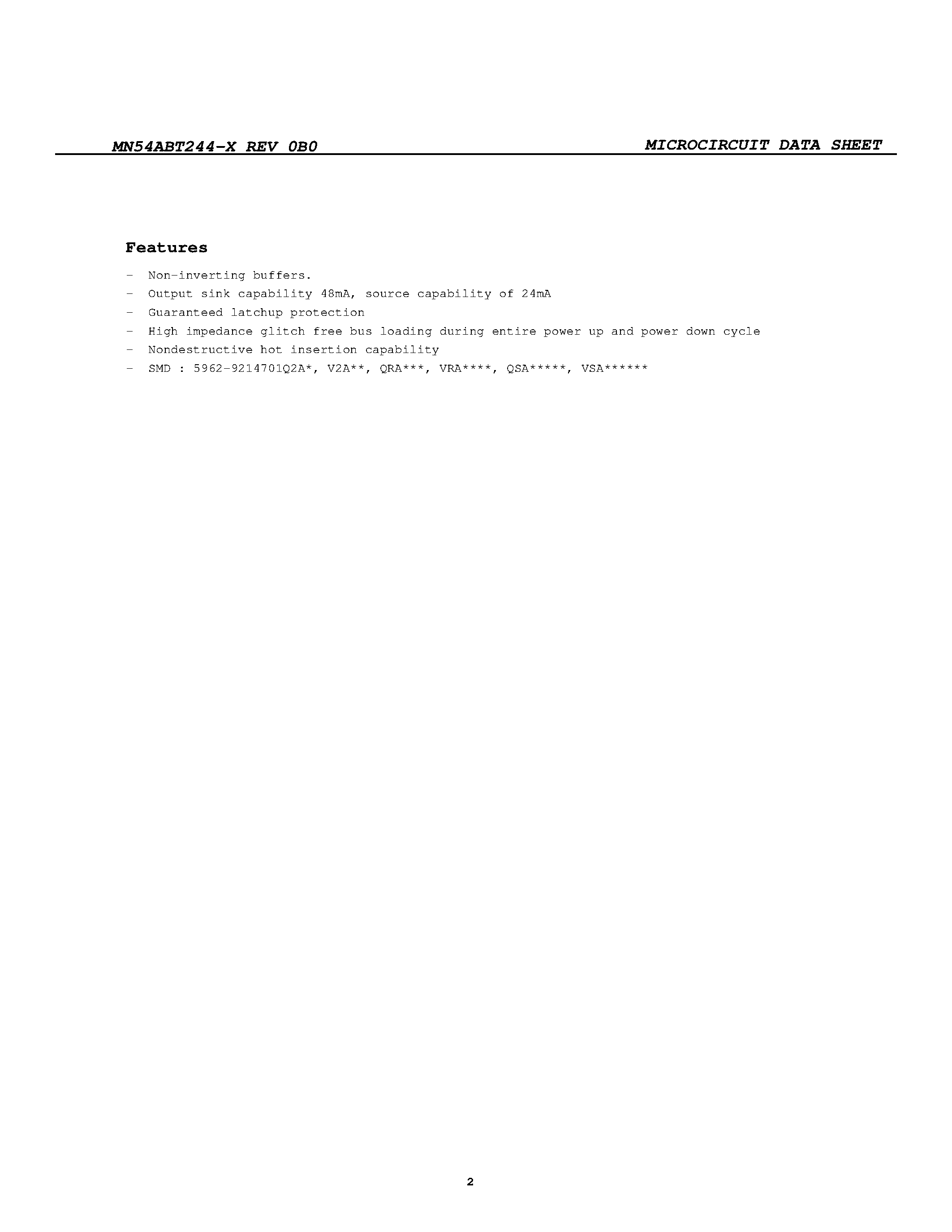Datasheet MN54ABT244-x page 2 Datasheet MN54ABT244-x - REV 0B0 page 2