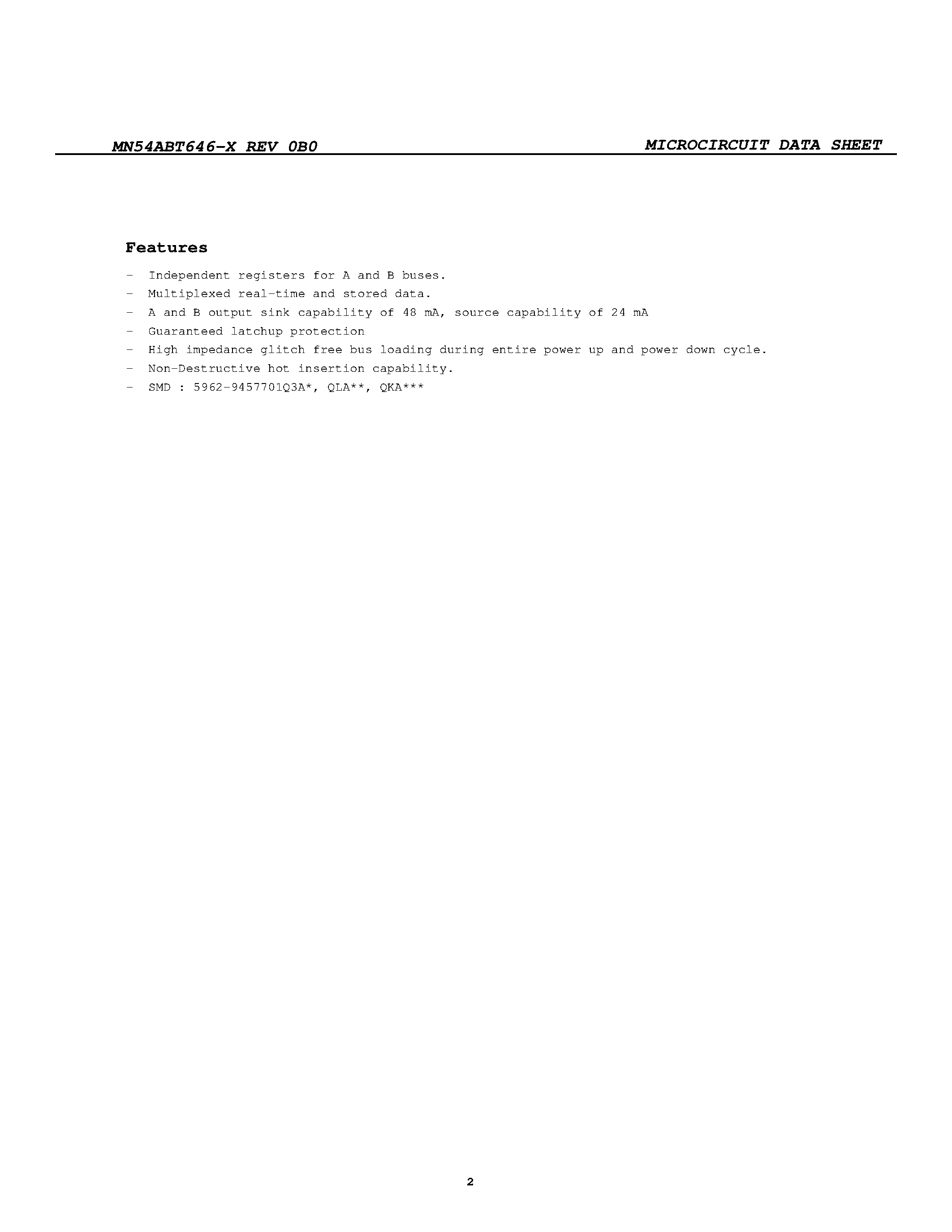 Datasheet MN54ABT646-x - REV 0B0 page 2