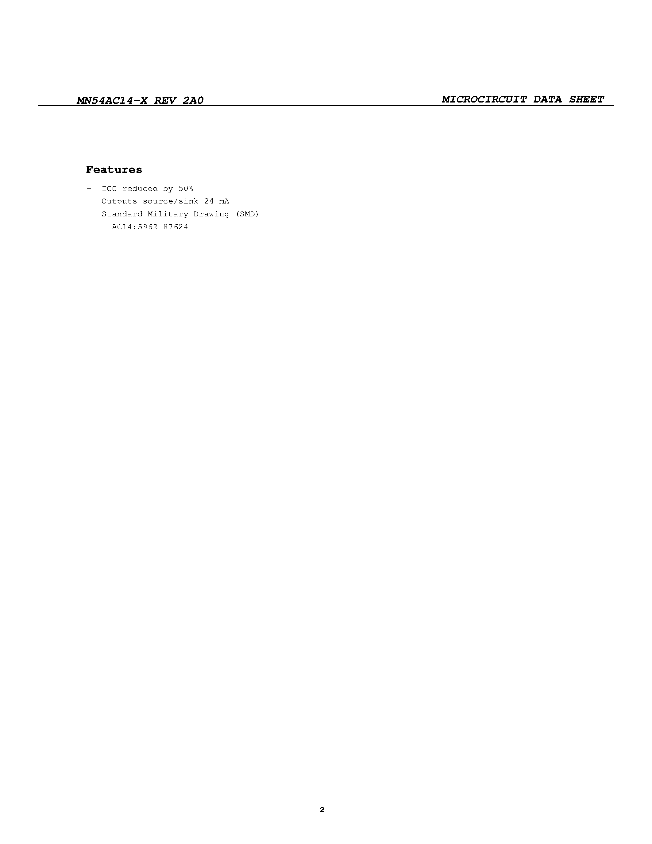 Datasheet MN54AC14-X page 2 Datasheet MN54AC14-X - Hex Inverter Schmidt Trigger page 2