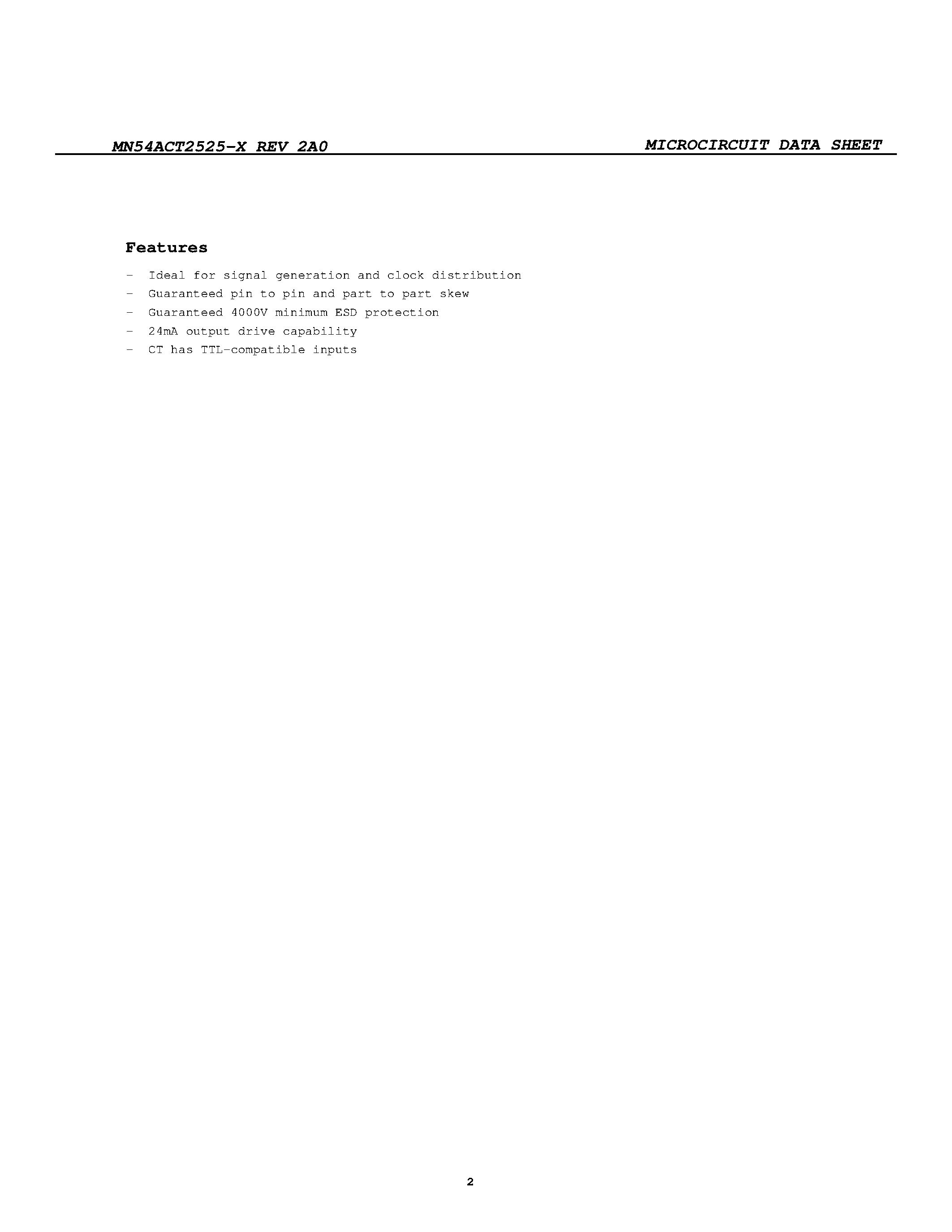 Даташит MN54ACT2525-X - 1-to-8 Minimum Skew Clock Driver страница 2
