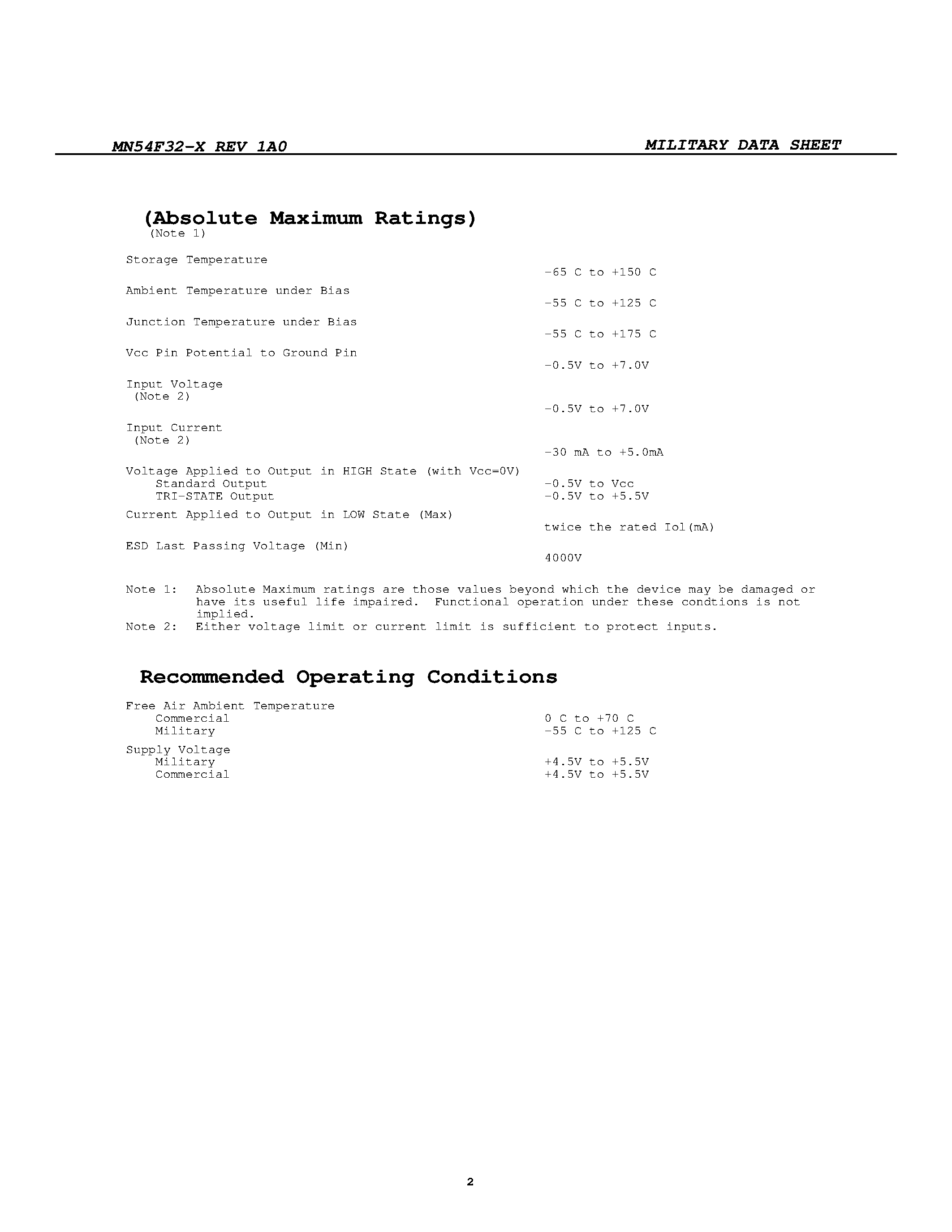 Datasheet MN54F32-X page 2 Datasheet MN54F32-X - QUAD 2-INPUT OR GATE page 2