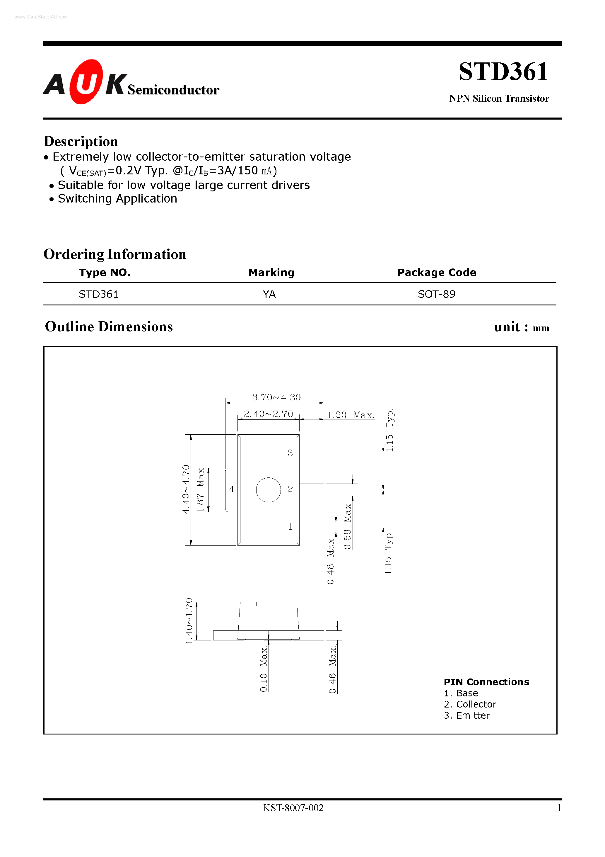 Даташит STD361 - NPN Silicon Transistor страница 1