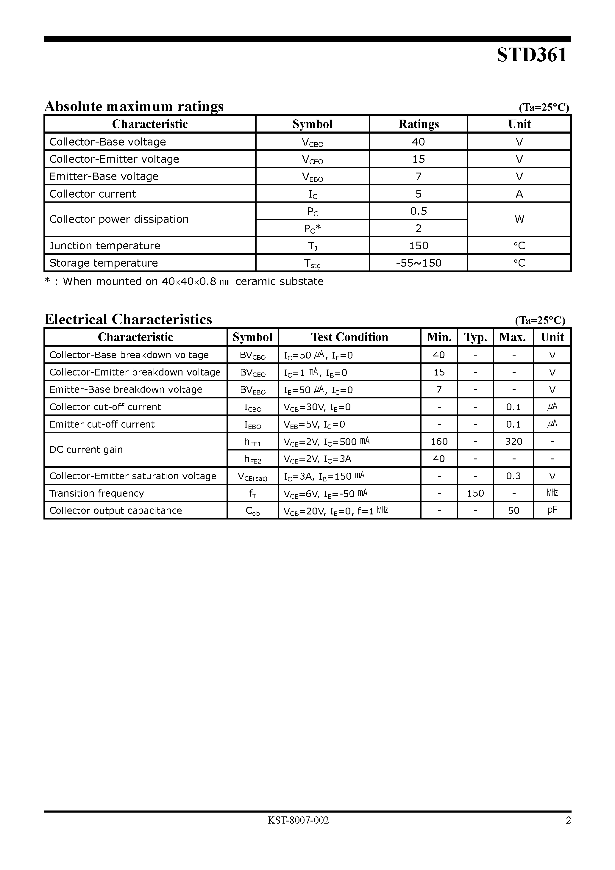 Даташит STD361 - NPN Silicon Transistor страница 2