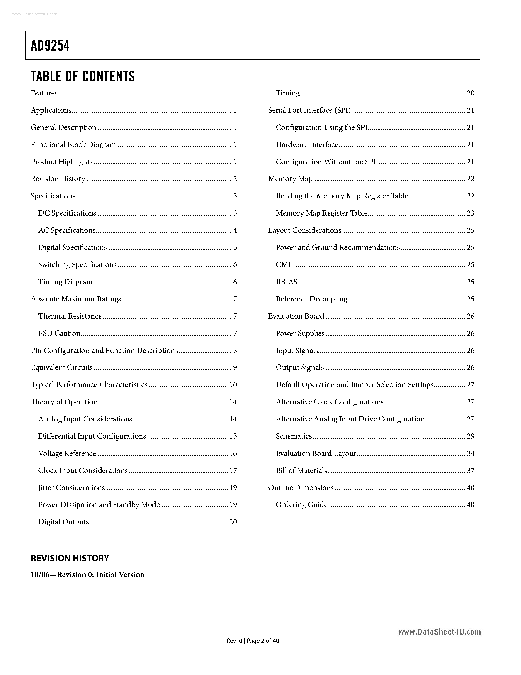 Datasheet AD9254 - 14-Bit Analog to Digital Converter page 2