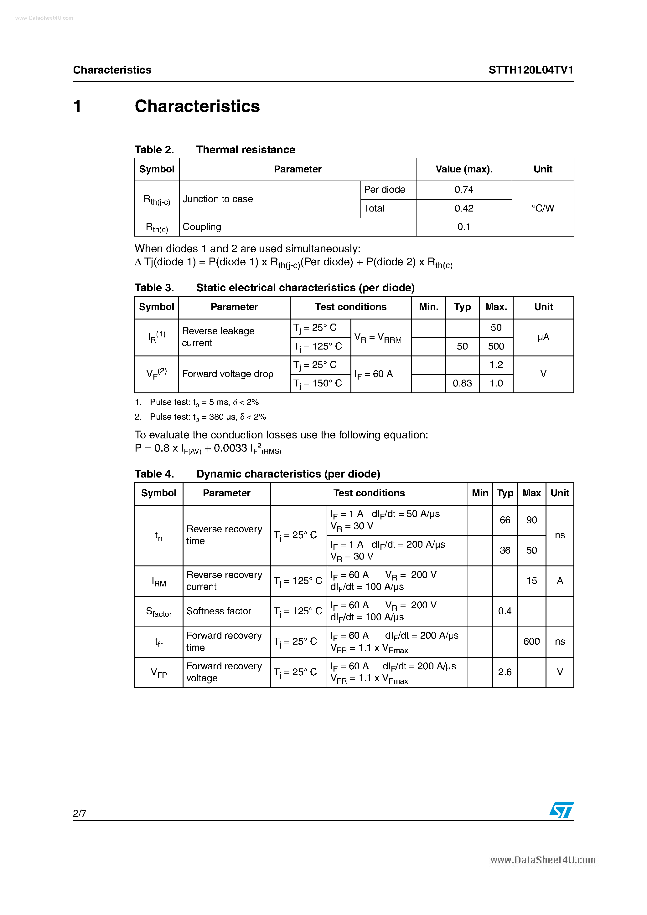 Datasheet STTH120L04TV1 page 2 Datasheet STTH120L04TV1 - Ultrafast High Voltage Rectifier page 2