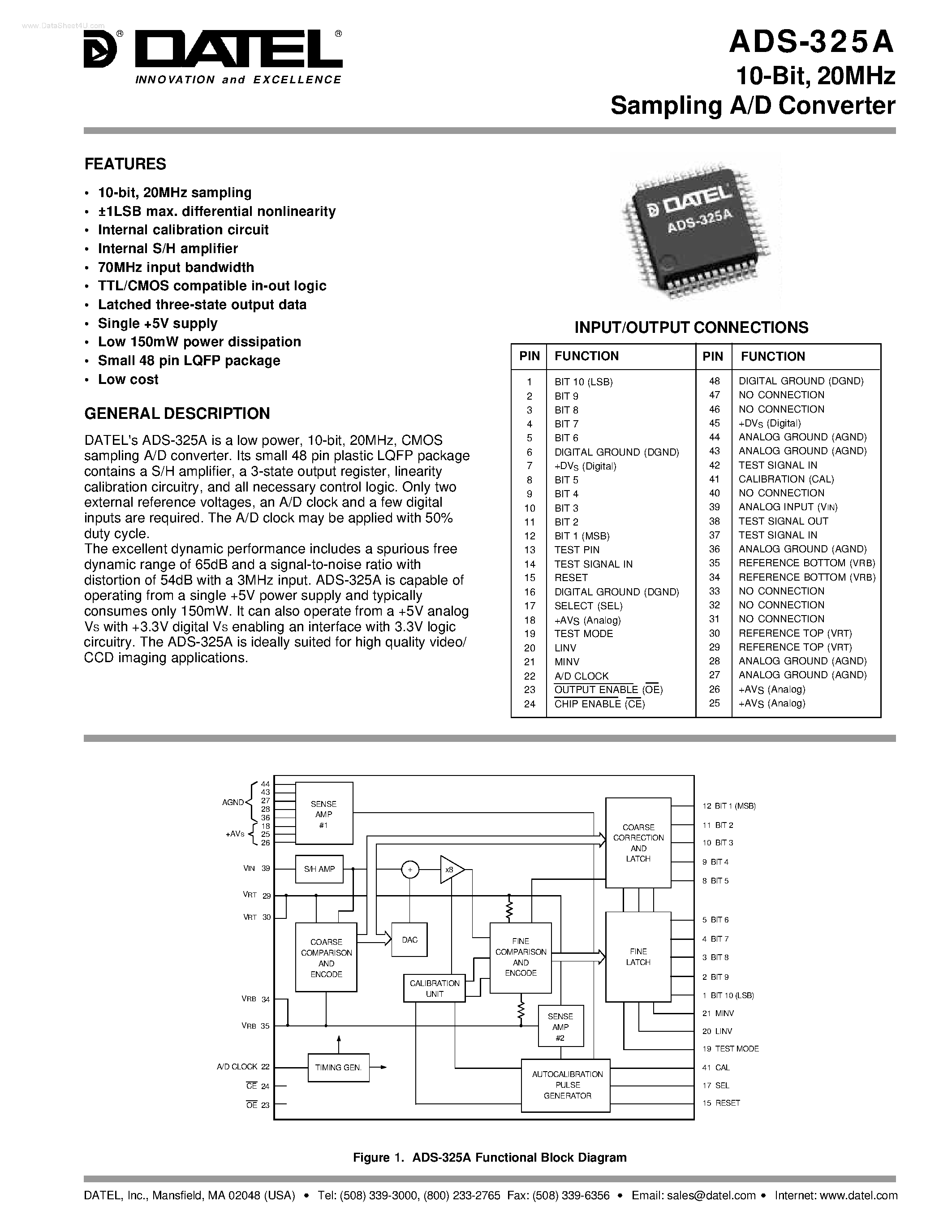 Datasheet ADS-325A - Sampling A/D Converter page 1