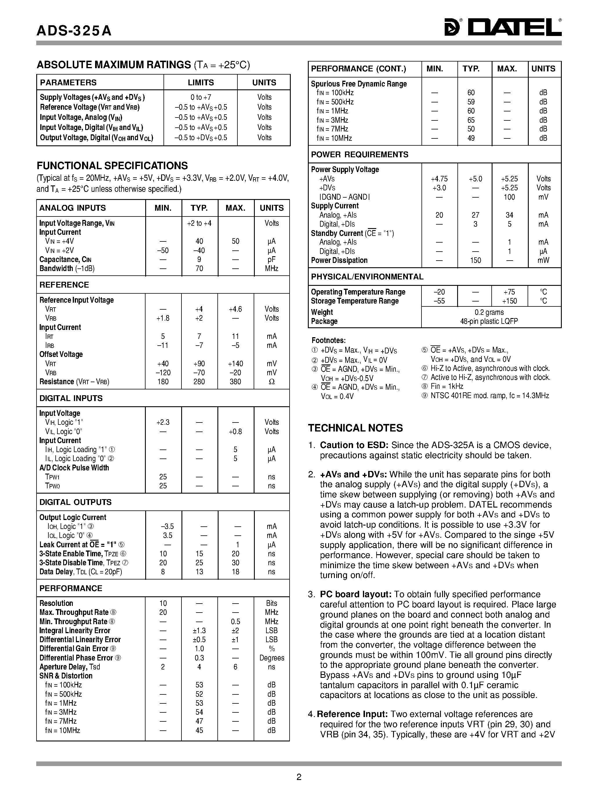 Datasheet ADS-325A - Sampling A/D Converter page 2