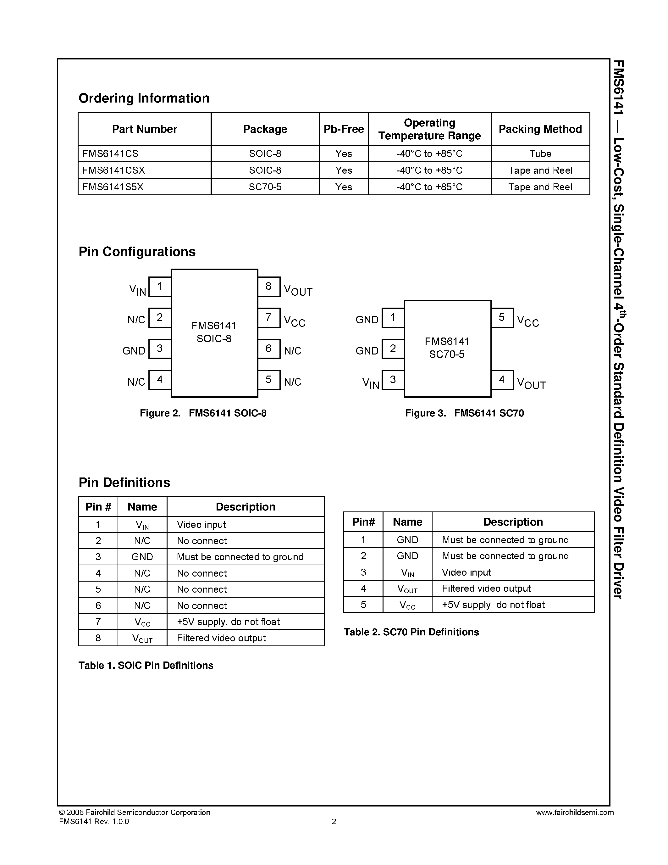 Даташит FMS6141 - Single-Channel 4th-Order Standard Definition Video Filter Driver страница 2