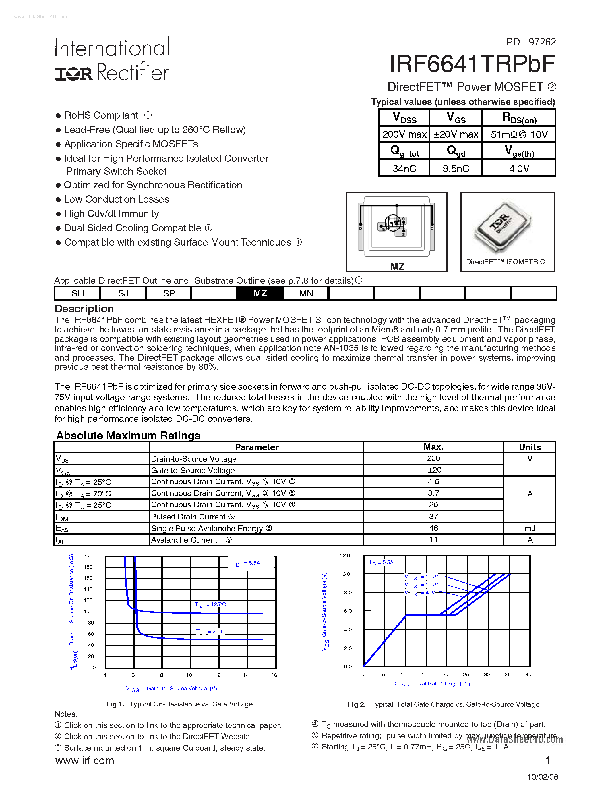 Datasheet IRF6641TRPBF - N-Channel HEXFET Power MOSFET page 1