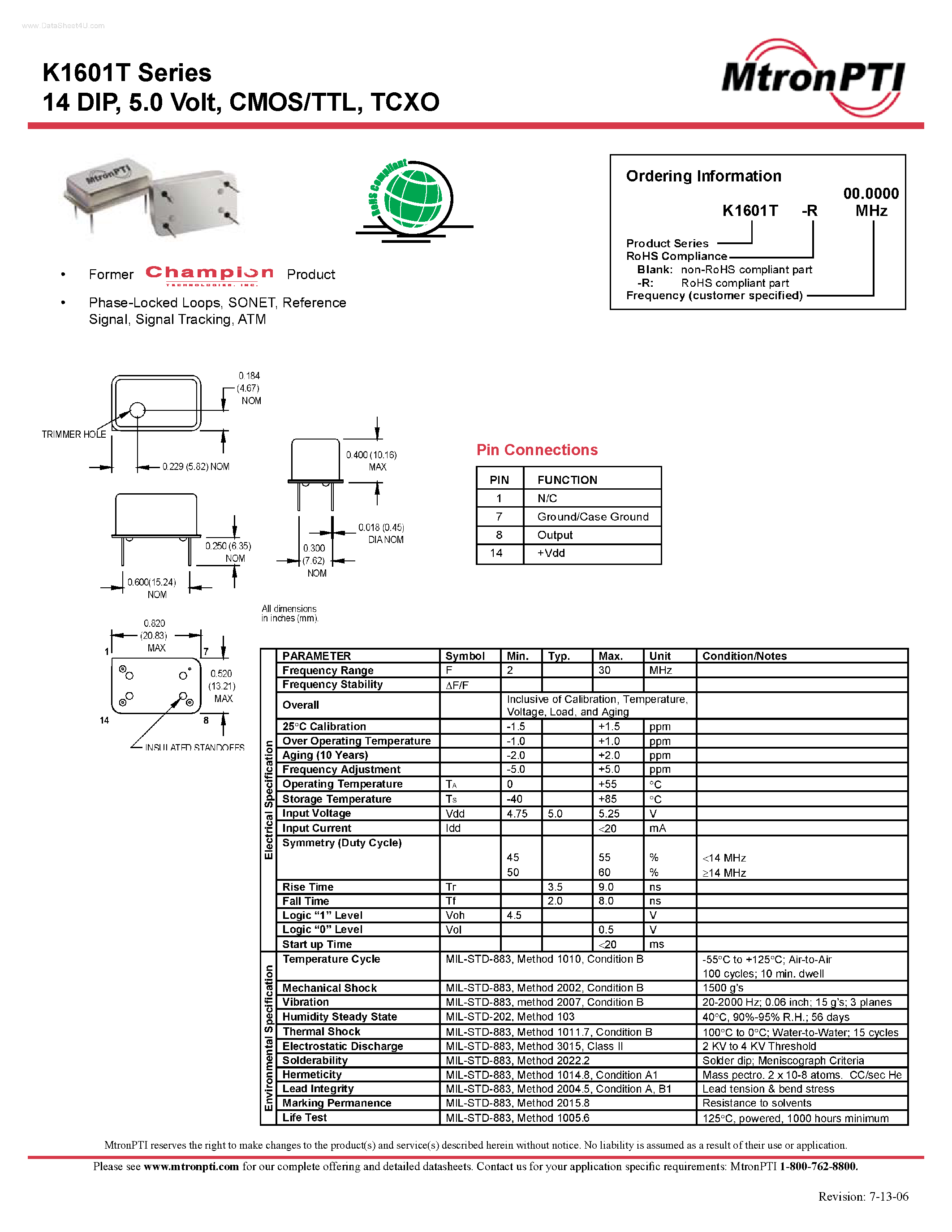 Datasheet K1601T page 1 Datasheet K1601T - CMOS/TTL page 1