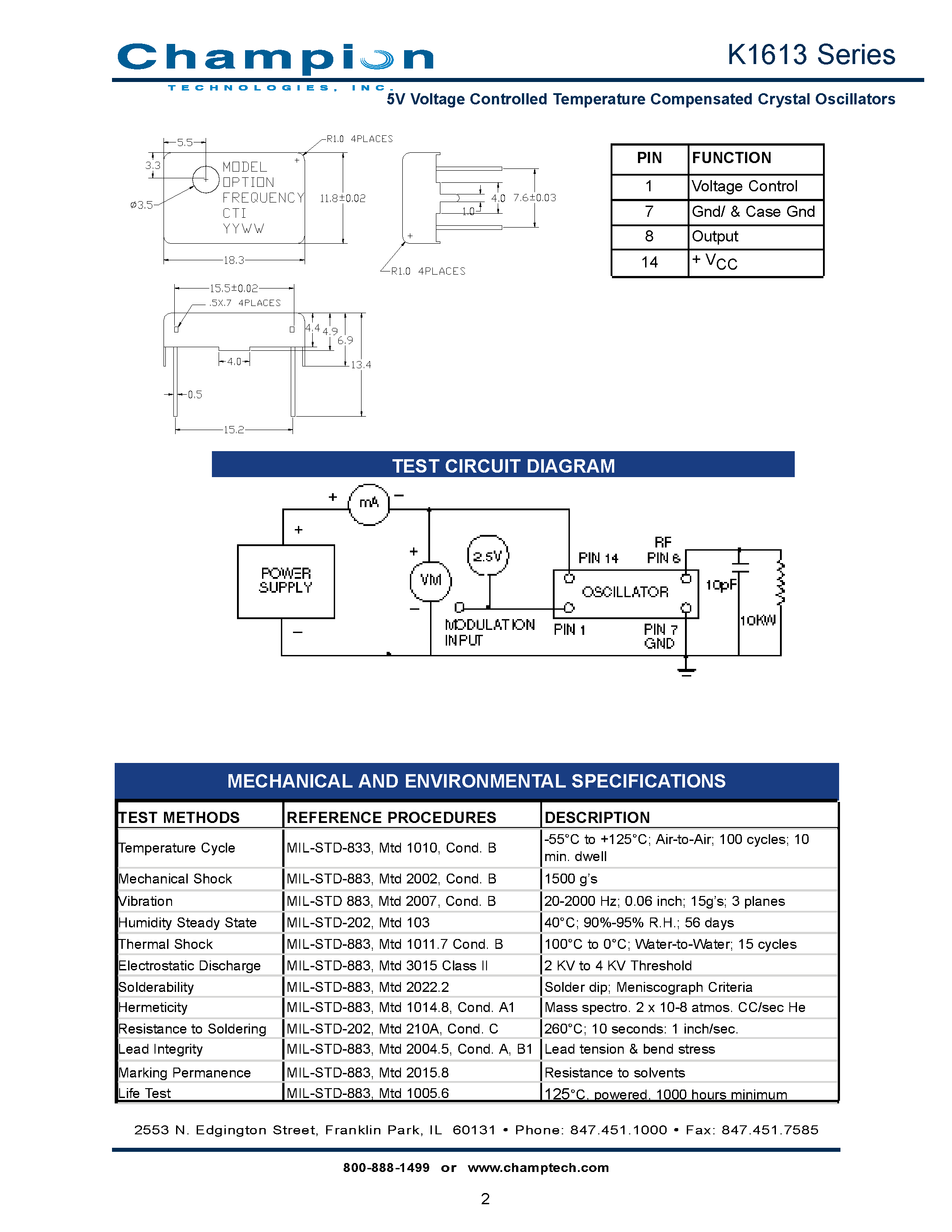 Datasheet K1613 - 3.3V Voltage Controlled Temperature Compensated Crystal Oscillators page 2