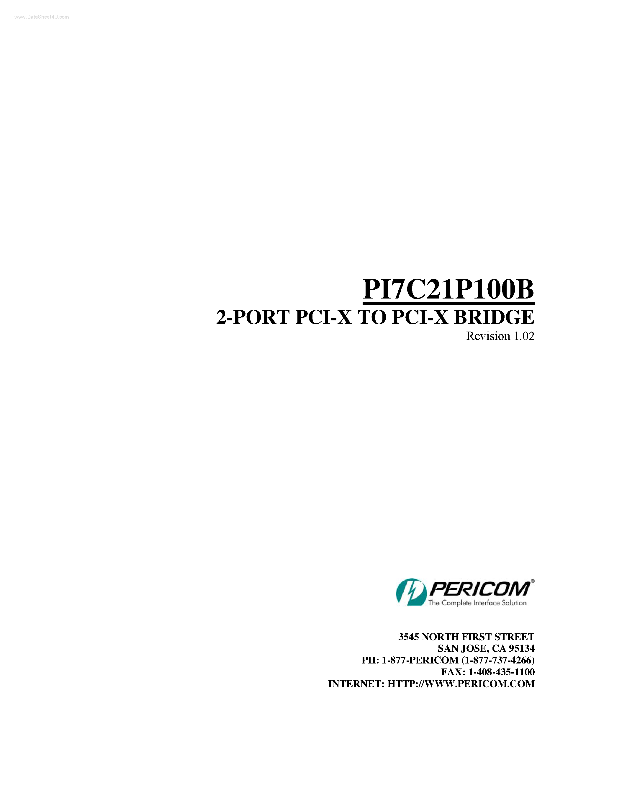 Datasheet PI7C21P100B - 2-PORT PCI-X TO PCI-X BRIDGE page 1