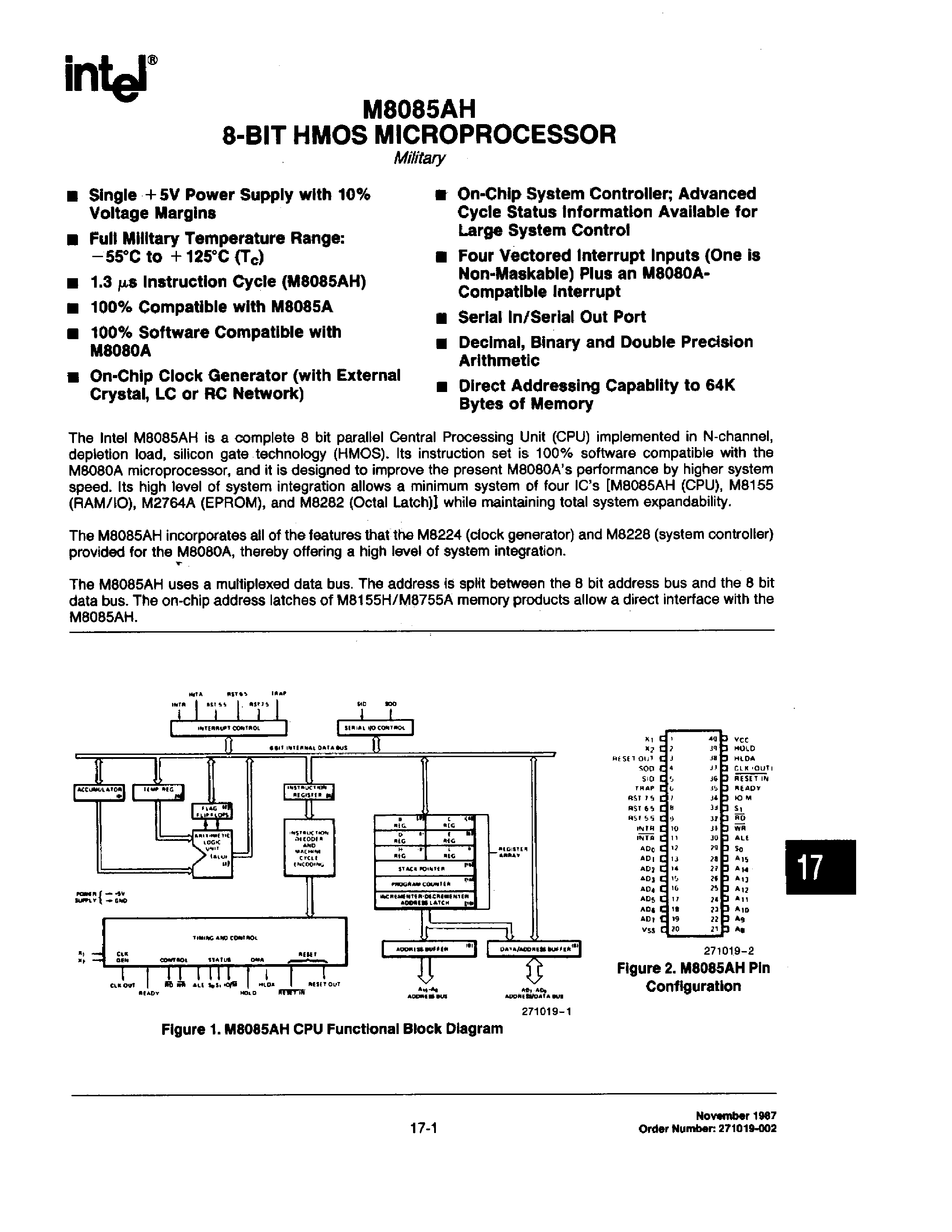 Datasheet M8085AH - 8-BIT HMOS MICROPROCESSOR page 1