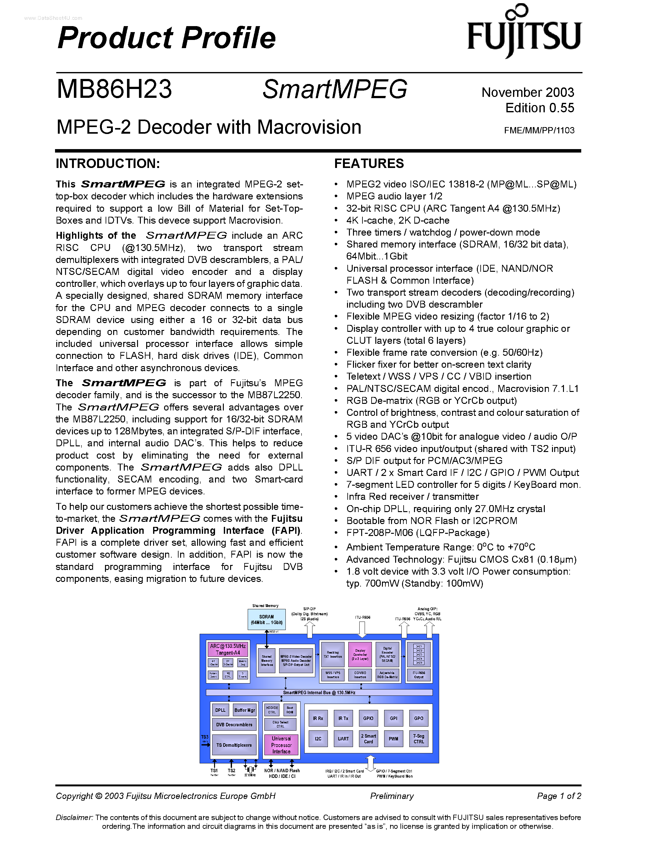 Datasheet MB86H23 - MPEG-2 Decoder page 1