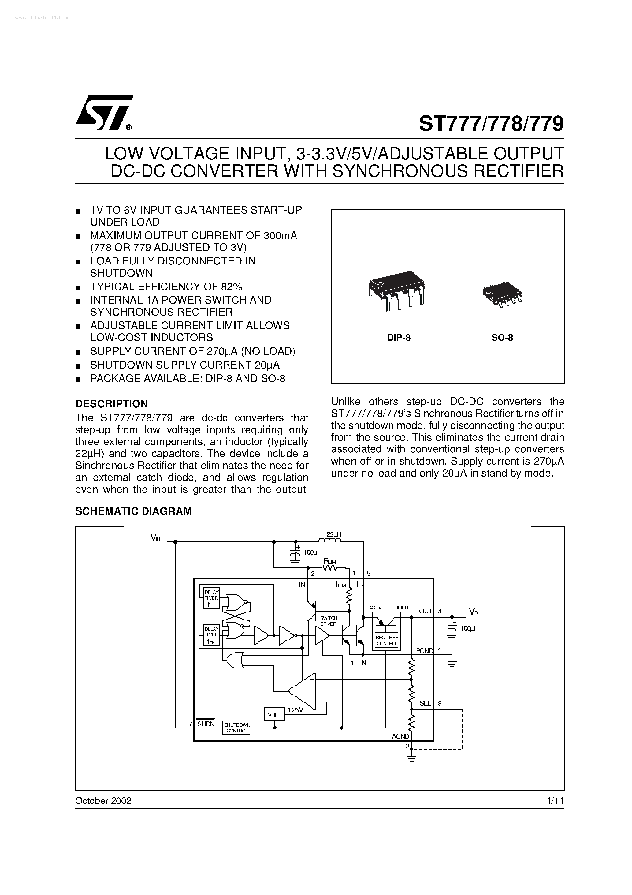 Datasheet ST777 page 1 Datasheet ST777 - (ST777 - ST779) ADJUSTABLE OUTPUT DC-DC CONVERTER page 1