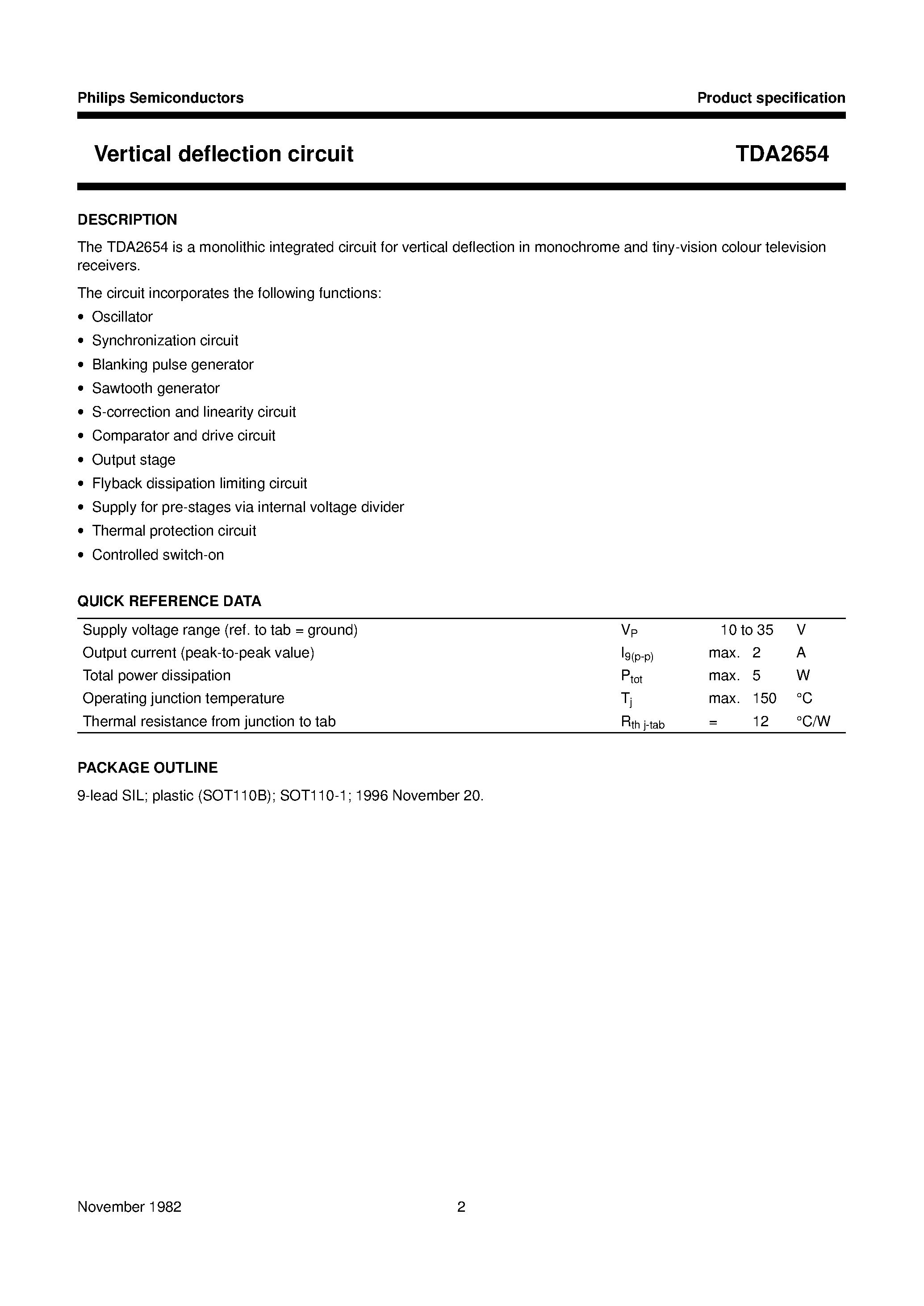 Datasheet TDA2654 page 2 Datasheet TDA2654 - Vertical Deflection Circuit page 2