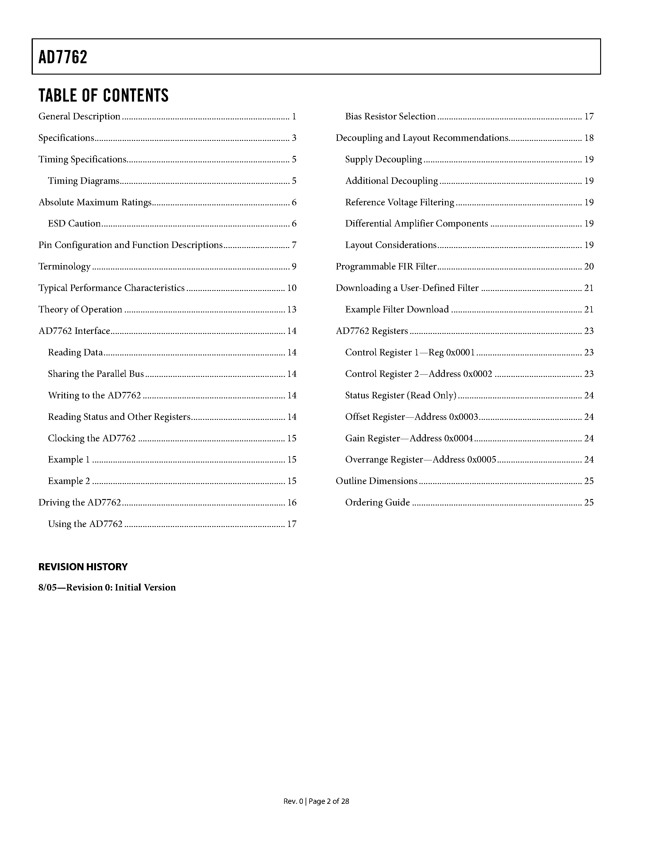 Datasheet AD7762 - With On-Chip Buffer 625 KSPS page 2