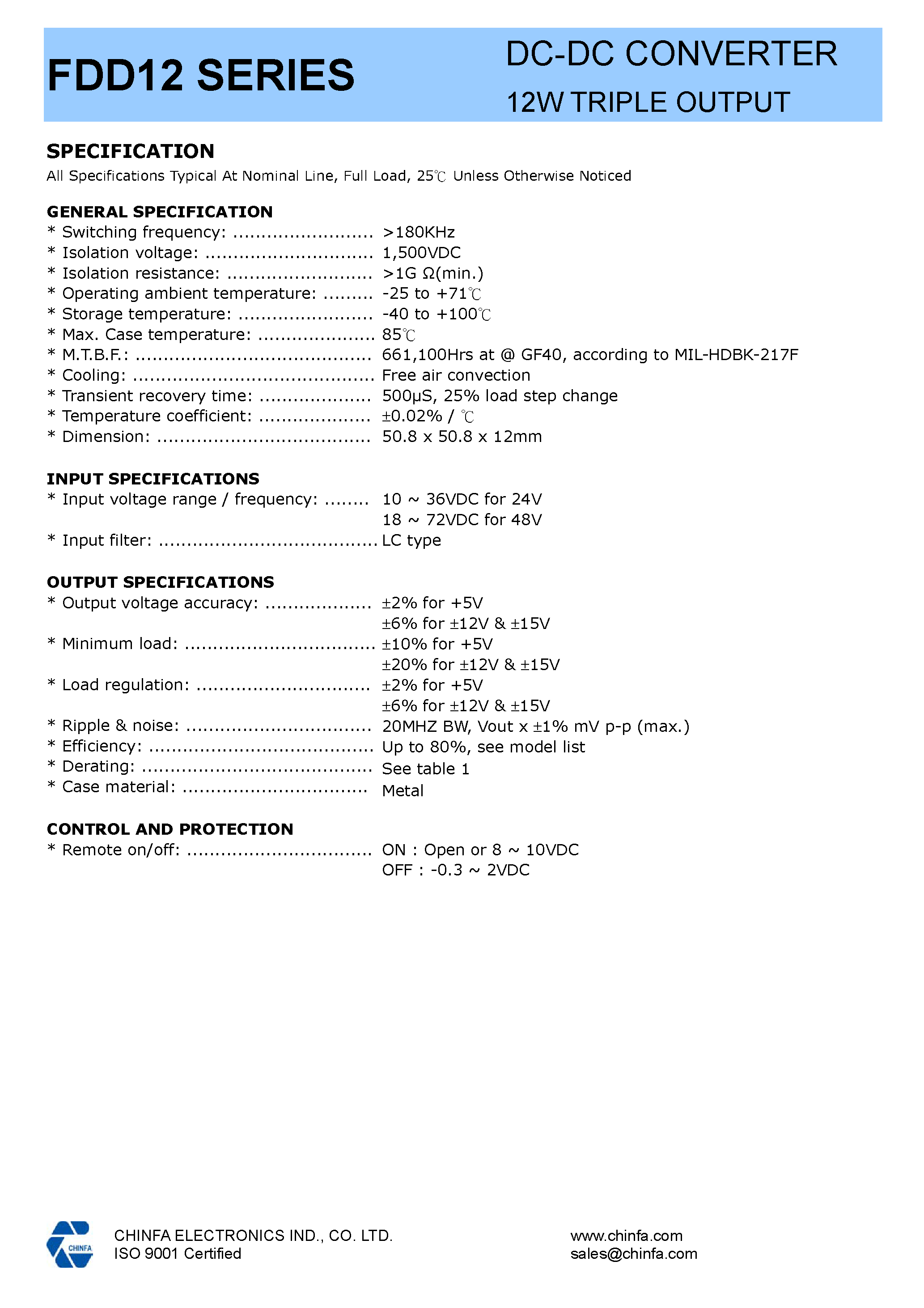 Даташит на микросхему FDD12 страница 2 Даташит FDD12 - DC-DC CONVERTER 12W TRIPLE OUTPUT страница 2
