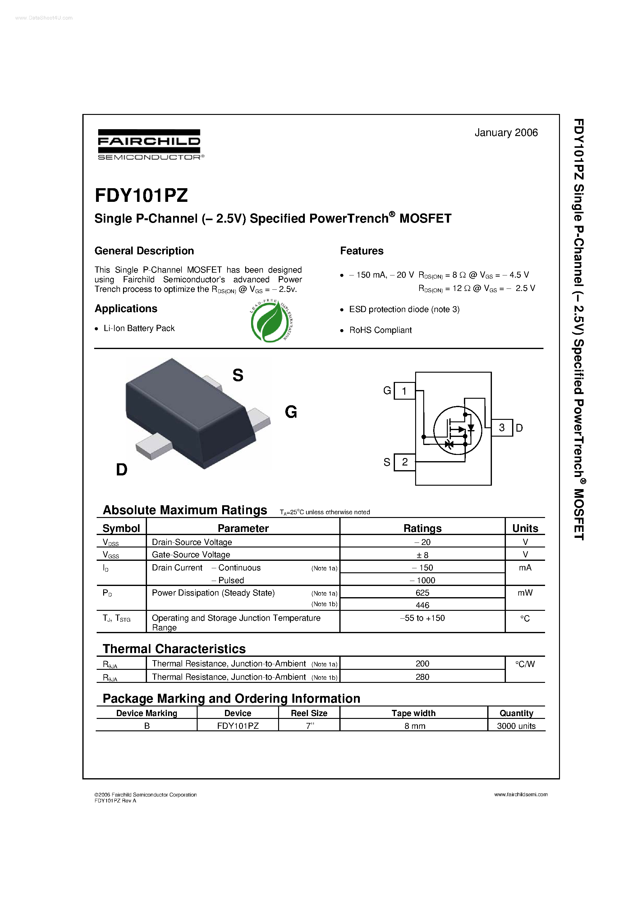 Datasheet FDY101PZ - Single P-Channel Specified PowerTrench MOSFET page 1