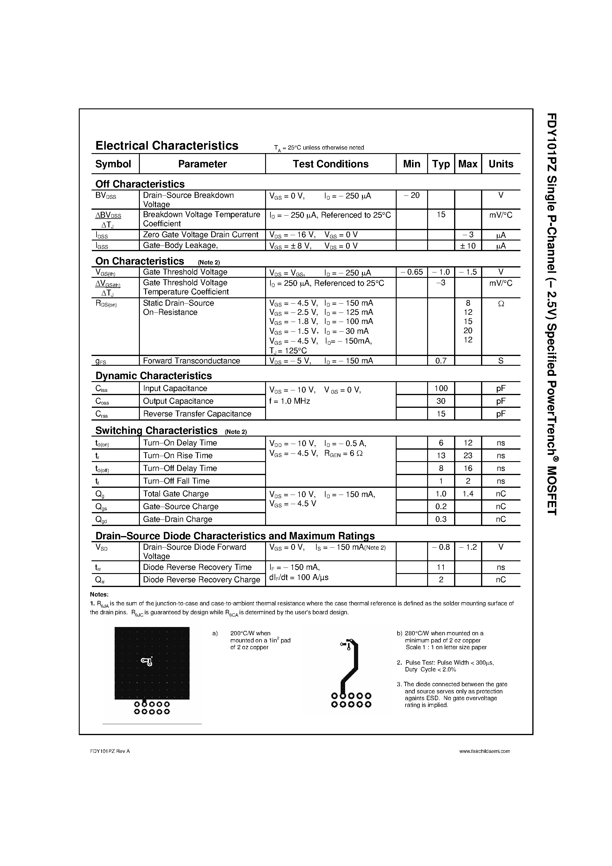 Datasheet FDY101PZ - Single P-Channel Specified PowerTrench MOSFET page 2