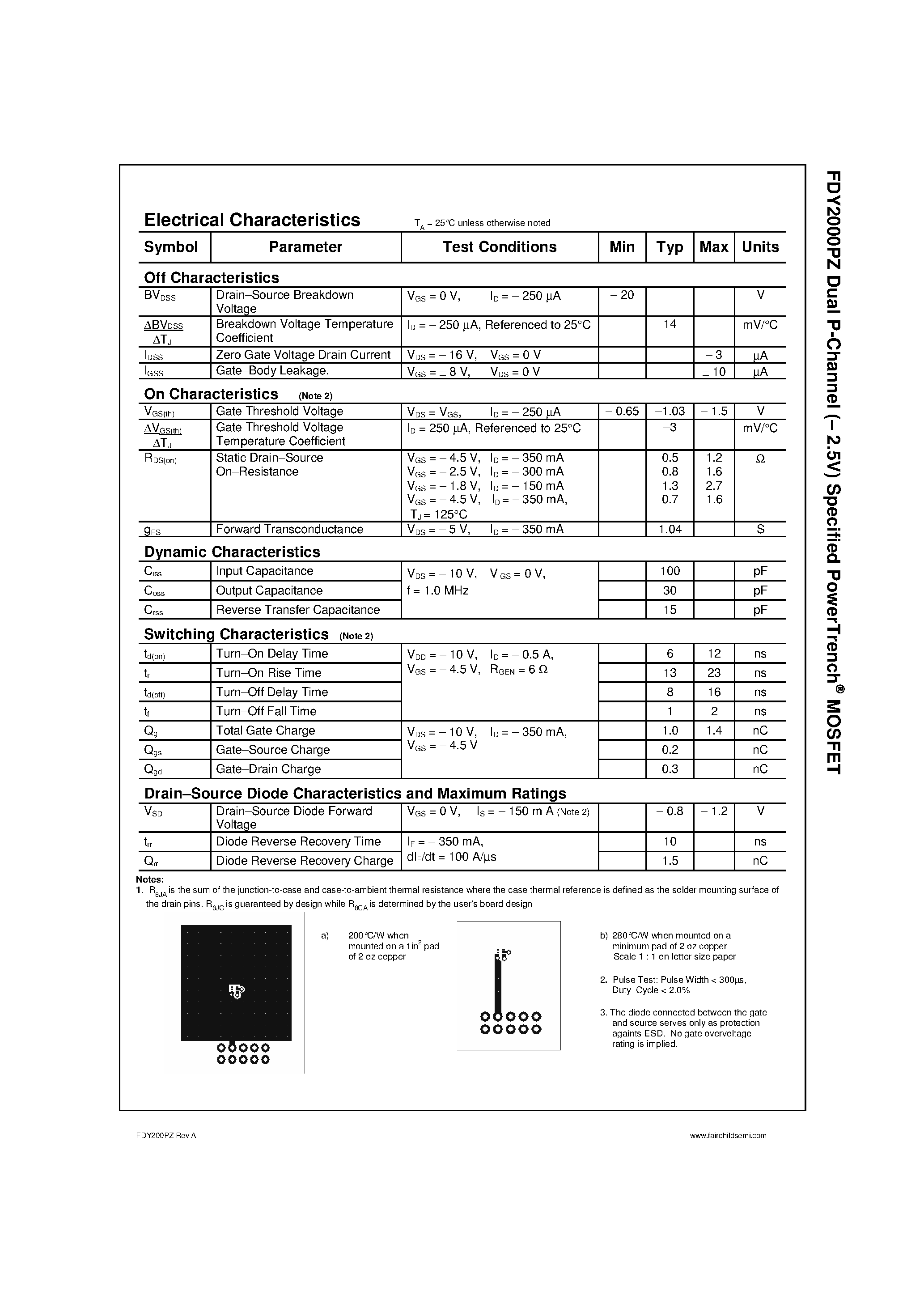 Datasheet FDY2000PZ page 2 Datasheet FDY2000PZ - Dual P-Channel Specified PowerTrenchR MOSFET page 2