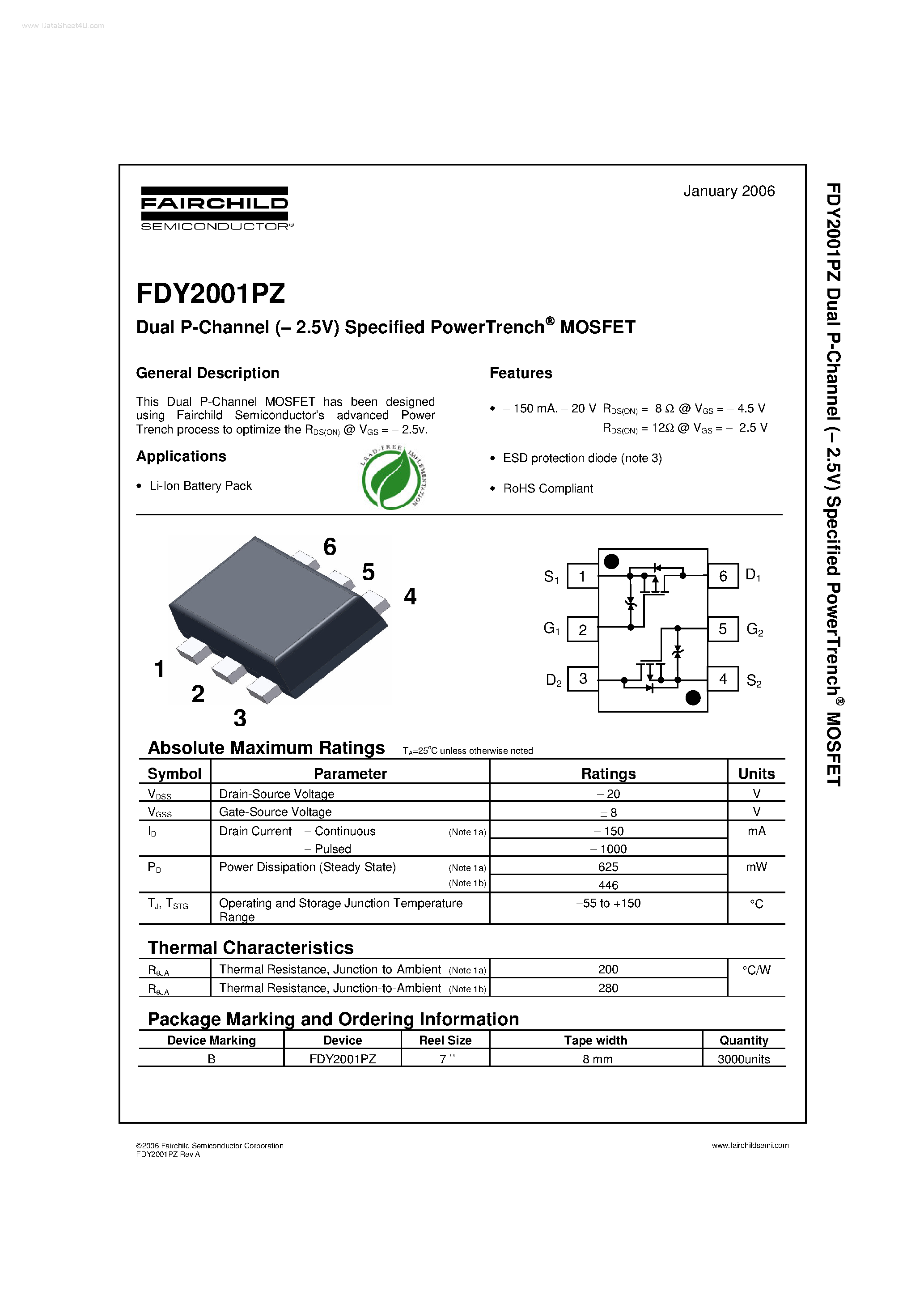 Datasheet FDY2001PZ page 1 Datasheet FDY2001PZ - Dual P-Channel Specified PowerTrench MOSFET page 1