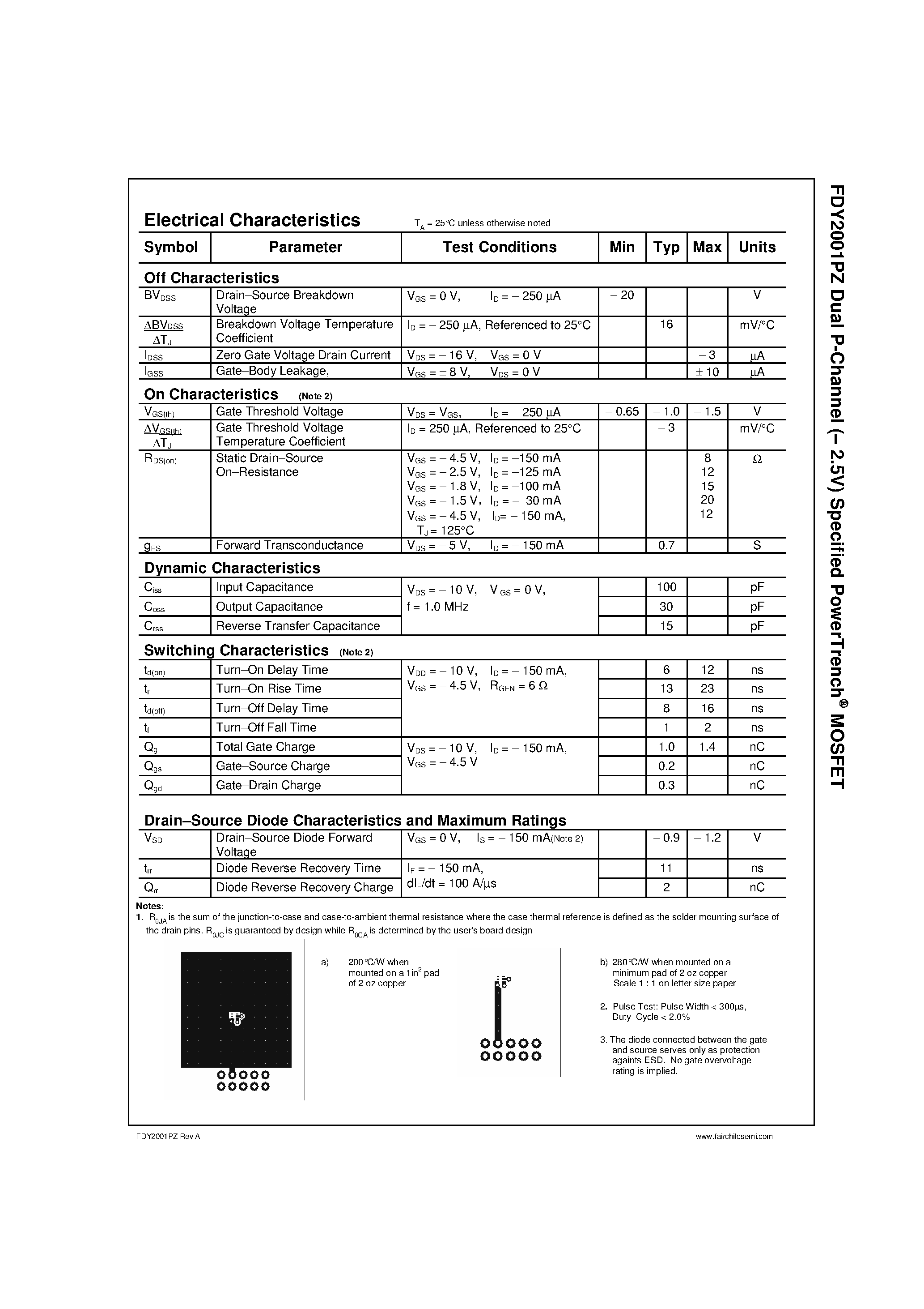 Datasheet FDY2001PZ page 2 Datasheet FDY2001PZ - Dual P-Channel Specified PowerTrench MOSFET page 2