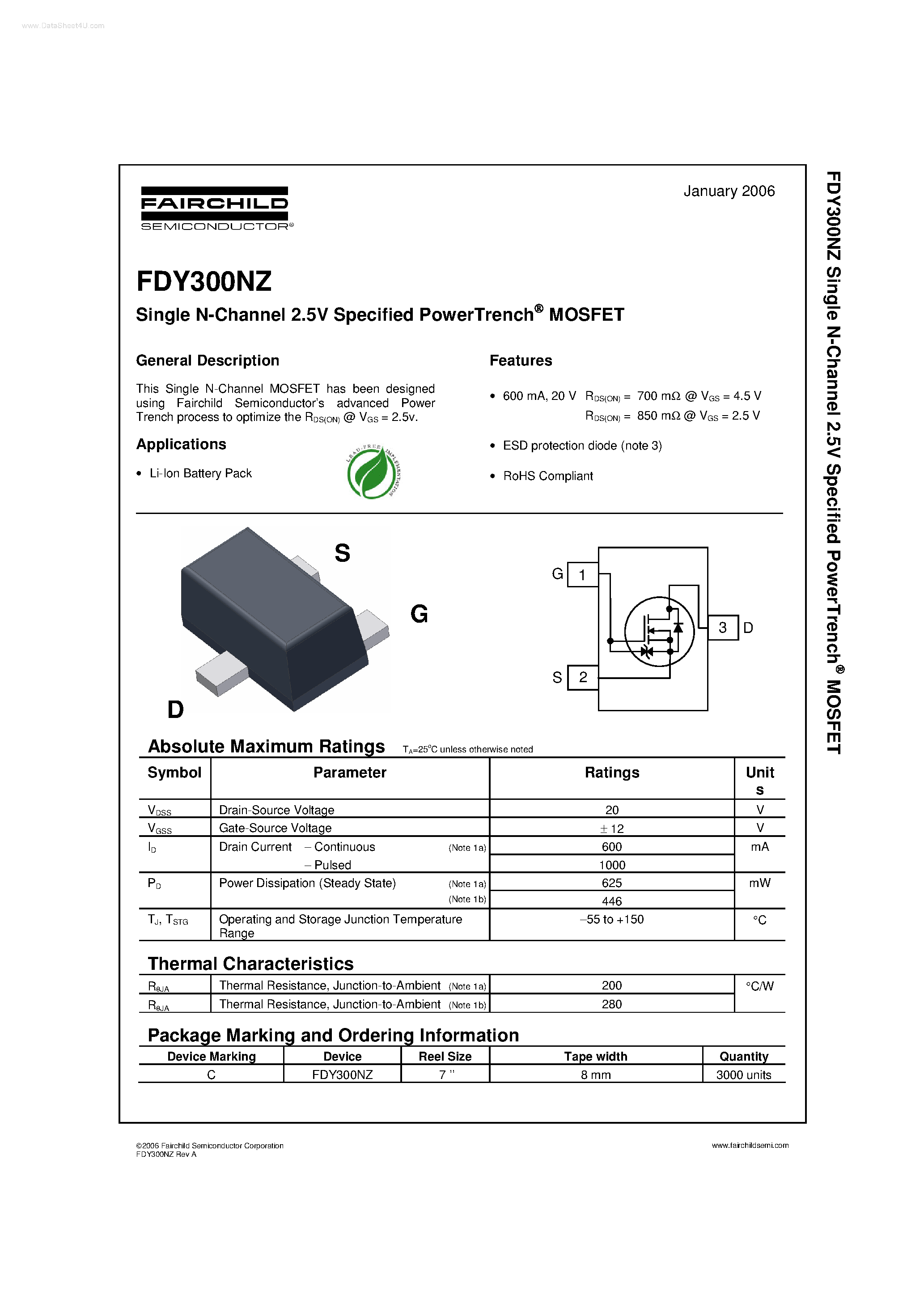 Datasheet FDY300NZ - Single N-Channel Specified PowerTrench MOSFET page 1