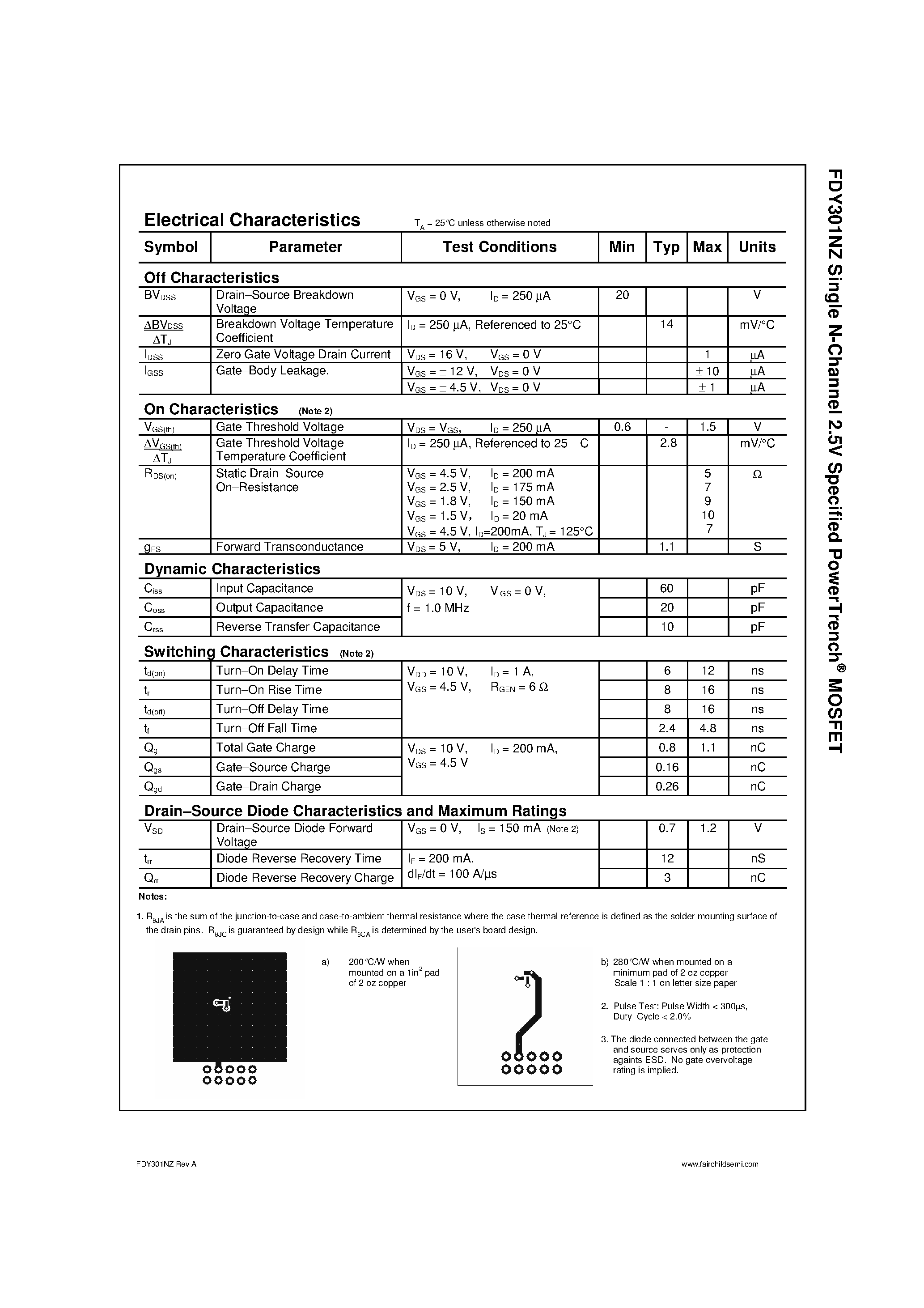 Datasheet FDY301NZ - Single N-Channel Specified PowerTrench MOSFET page 2