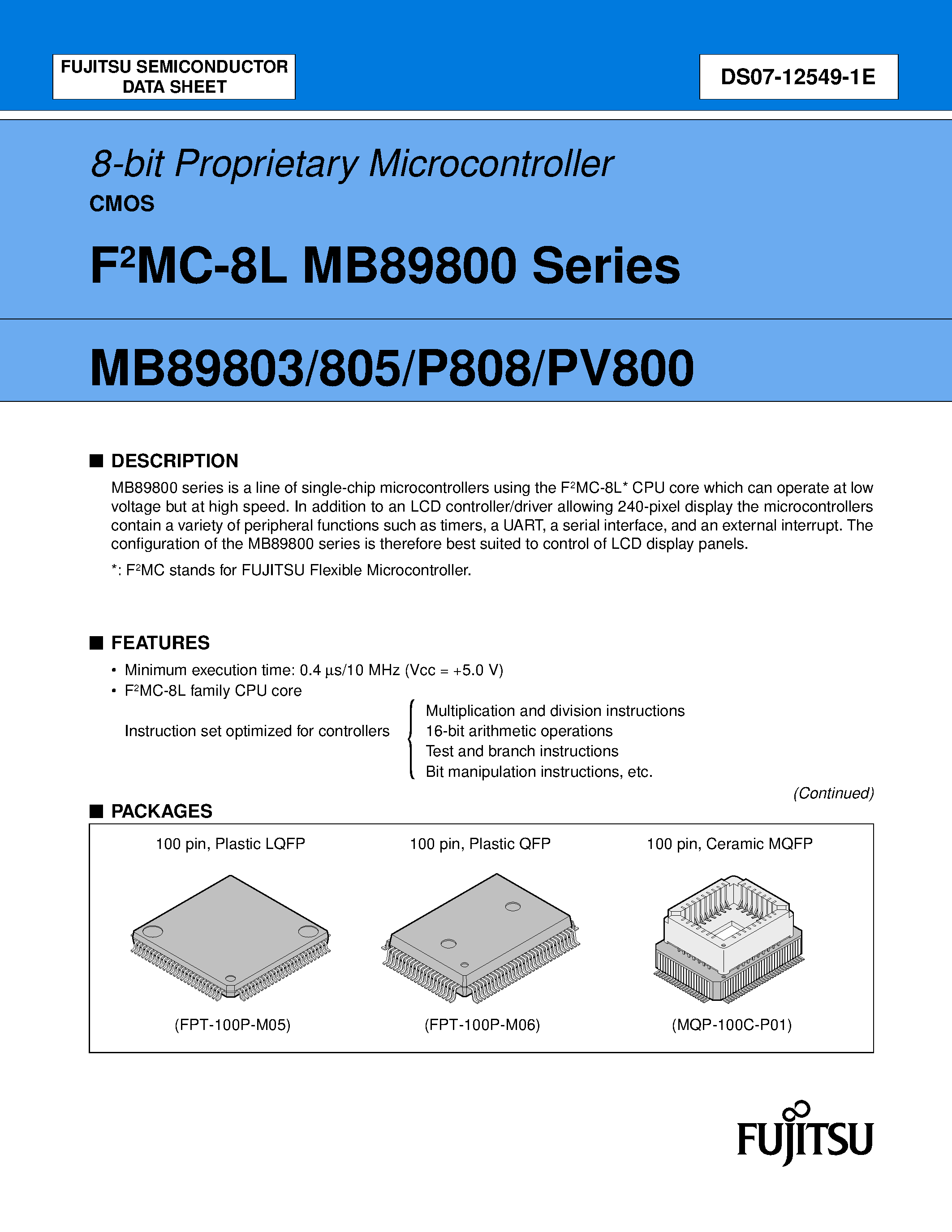 Datasheet MB89800 - (MB89800 Series) 8-bit Proprietary Microcontroller page 1
