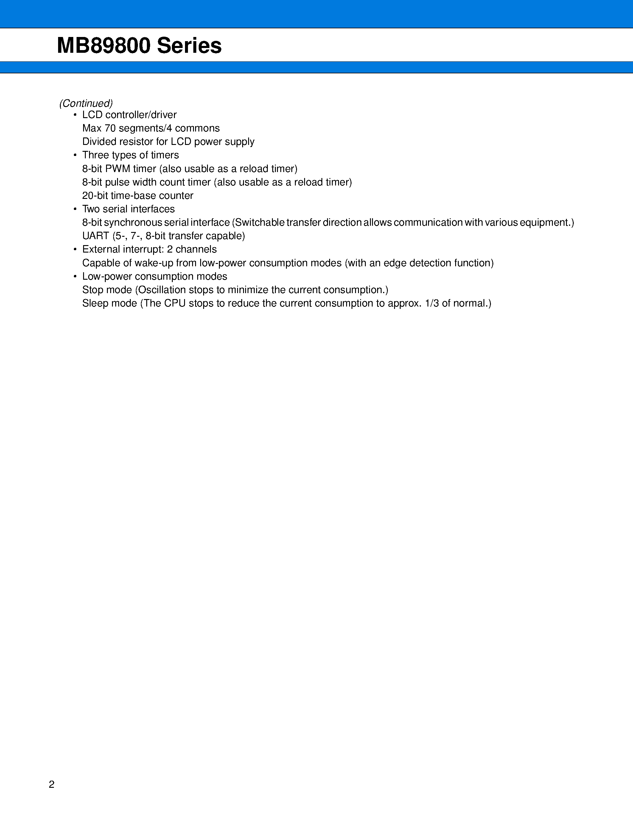 Datasheet MB89800 - (MB89800 Series) 8-bit Proprietary Microcontroller page 2