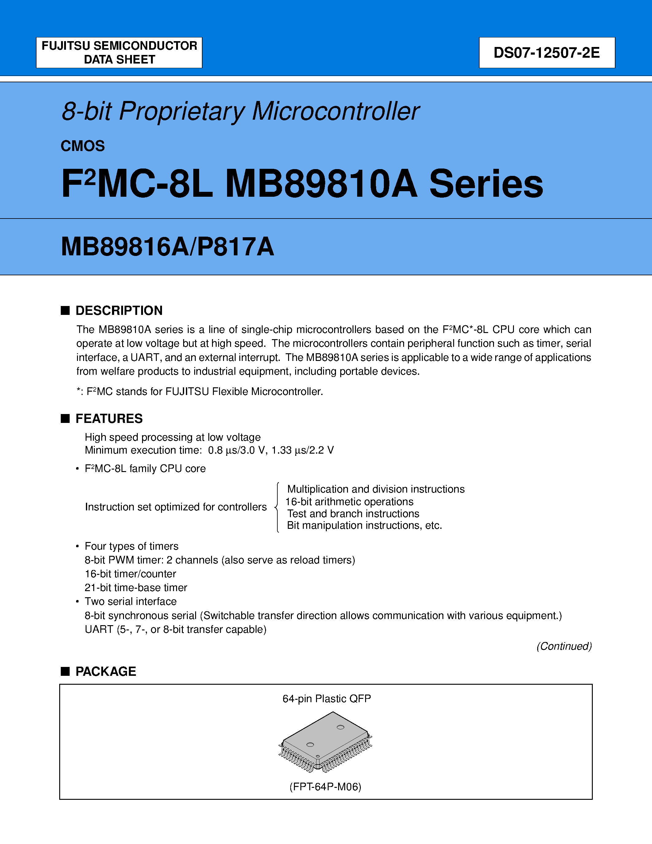 Datasheet MB89810A - (MB89810A Series) 8-bit Proprietary Microcontroller page 1