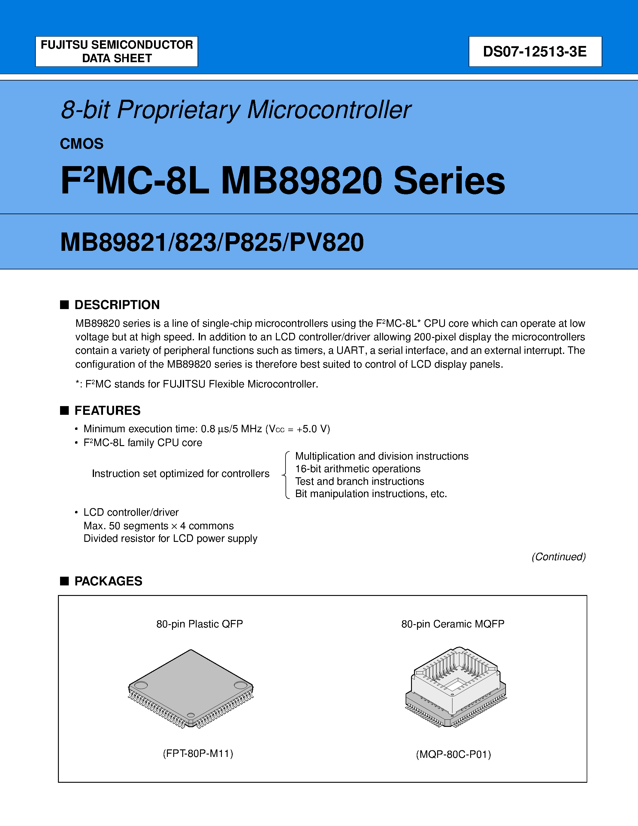 Datasheet MB89820 - (MB89820 Series) 8-bit Proprietary Microcontroller page 1