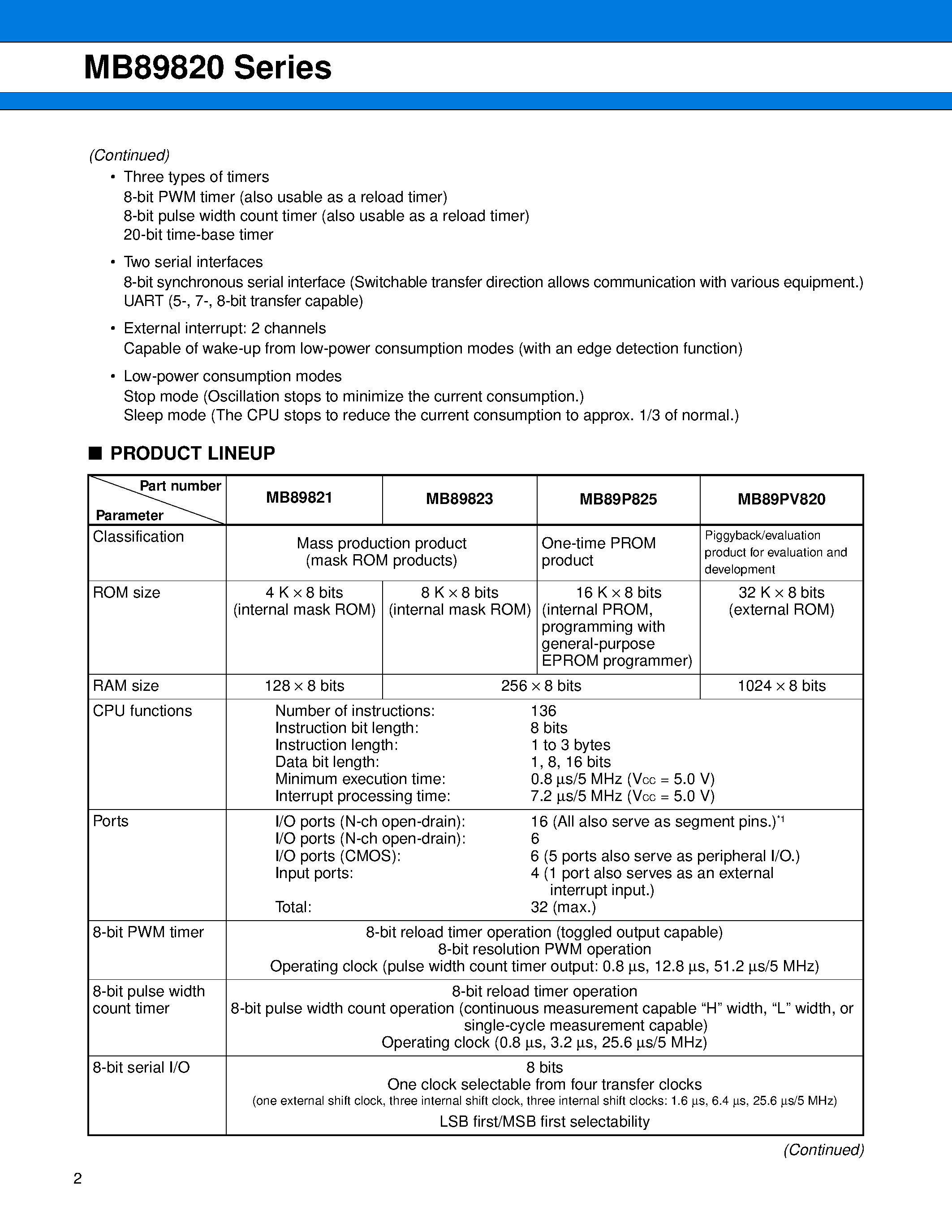 Datasheet MB89820 - (MB89820 Series) 8-bit Proprietary Microcontroller page 2