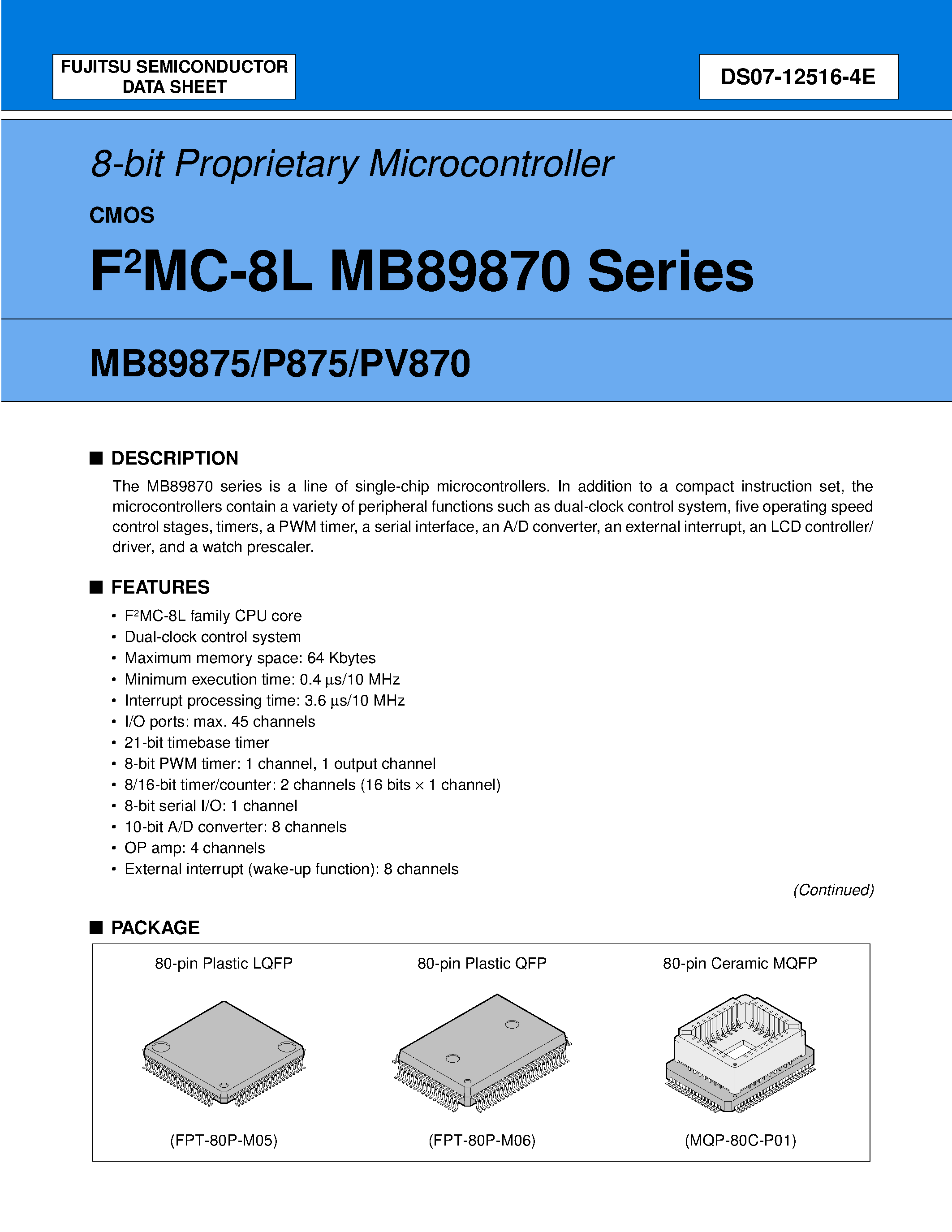 Datasheet MB89870 - (MB89870 Series) 8-bit Proprietary Microcontroller page 1