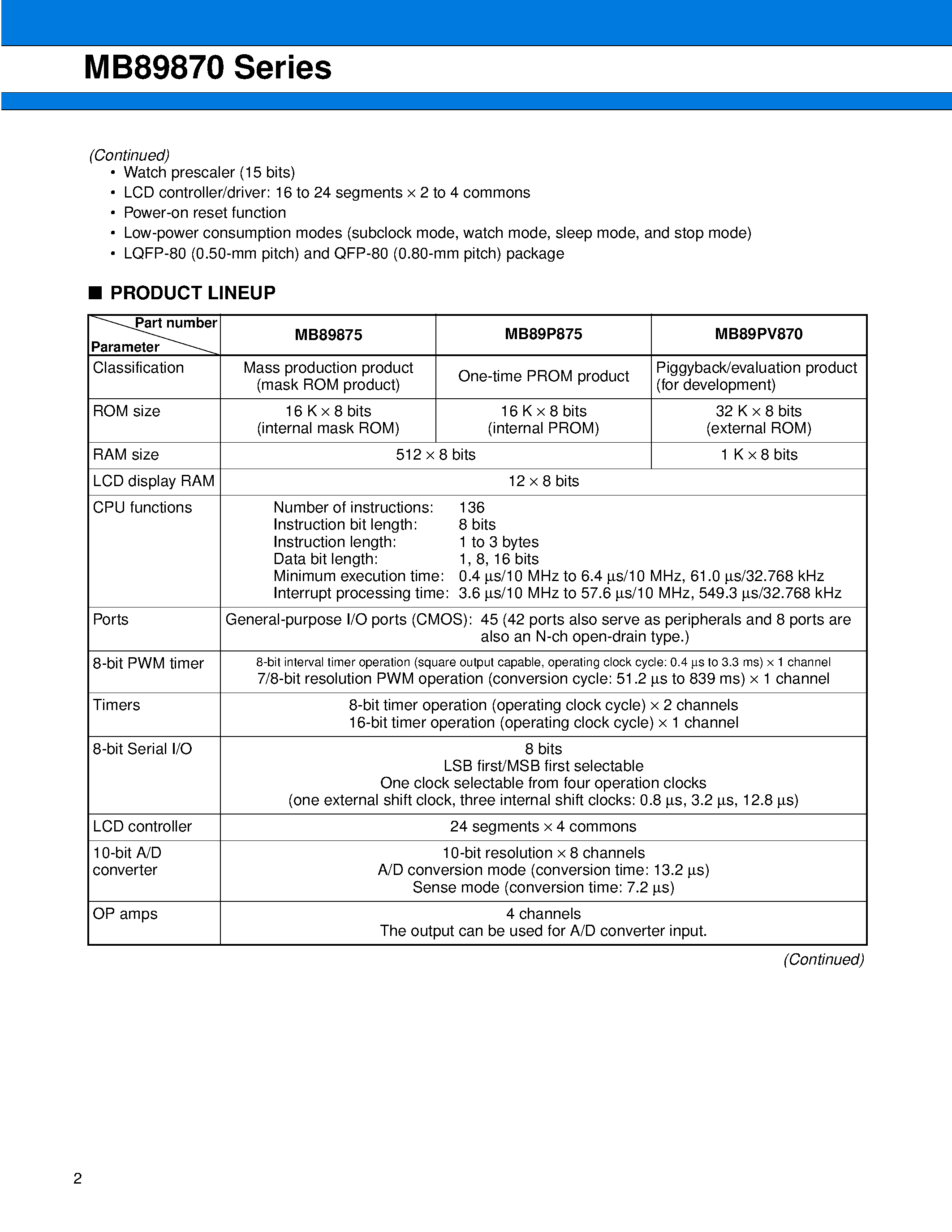 Datasheet MB89870 - (MB89870 Series) 8-bit Proprietary Microcontroller page 2