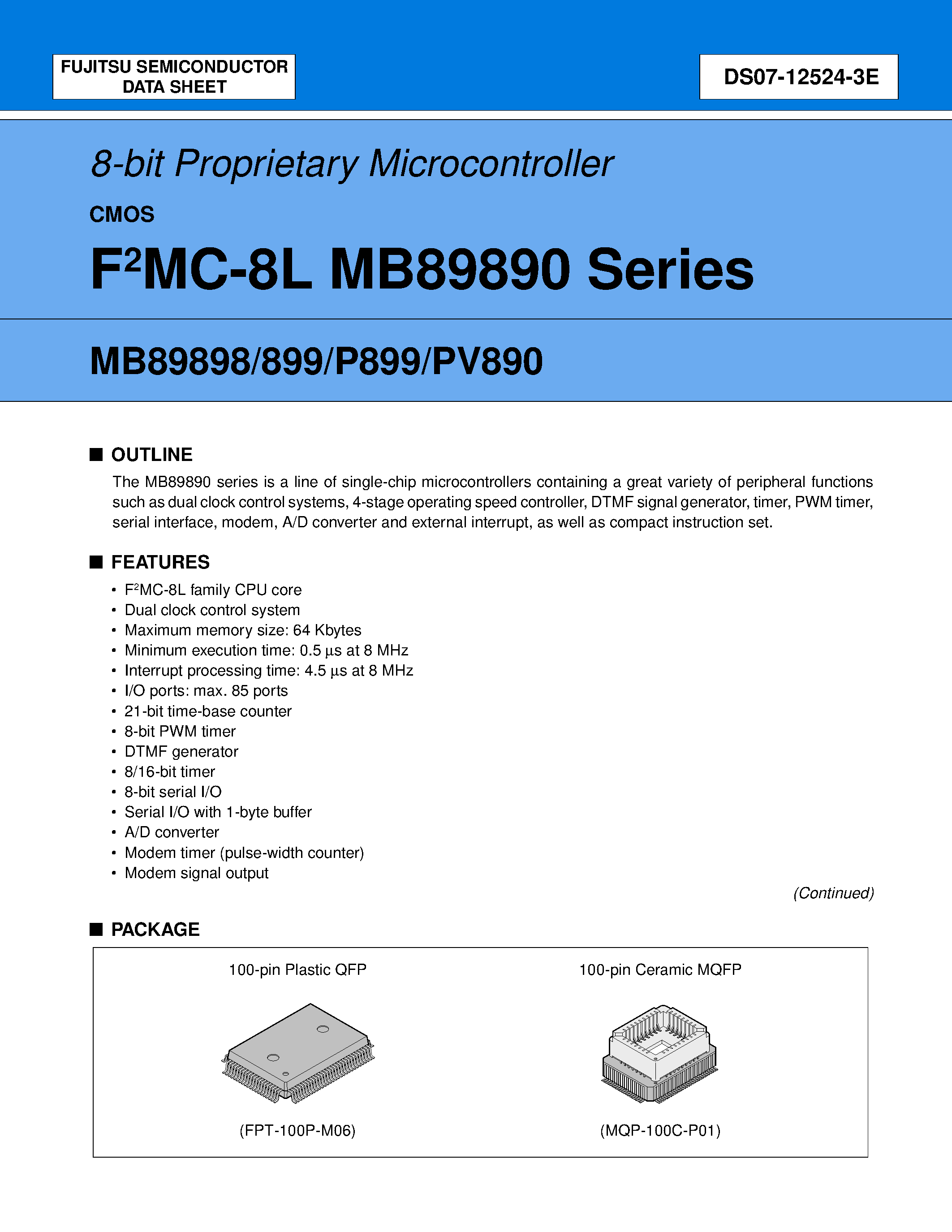 Datasheet MB89890 page 1 Datasheet MB89890 - (MB89890 Series) 8-bit Proprietary Microcontroller page 1