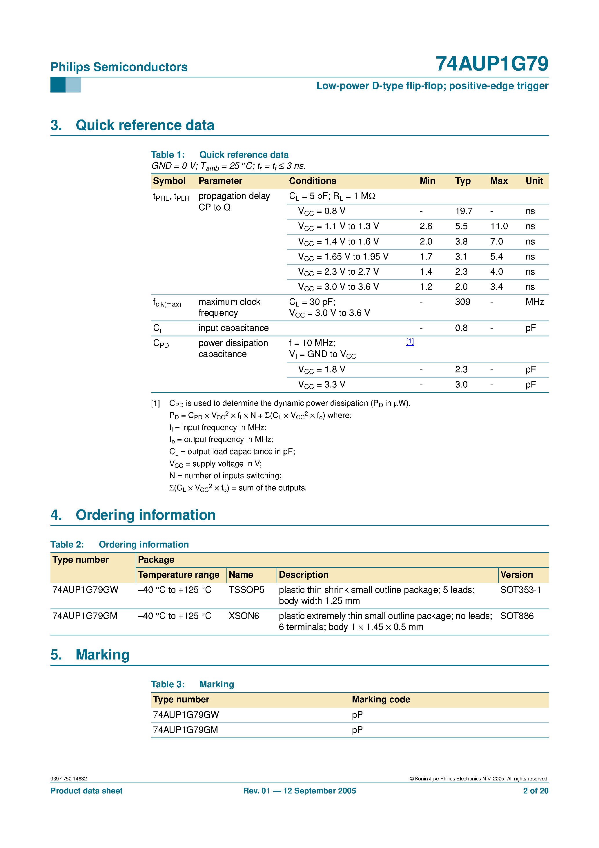 Datasheet 74AUP1G79 page 2 Datasheet 74AUP1G79 - Low-power D-type flip-flop page 2