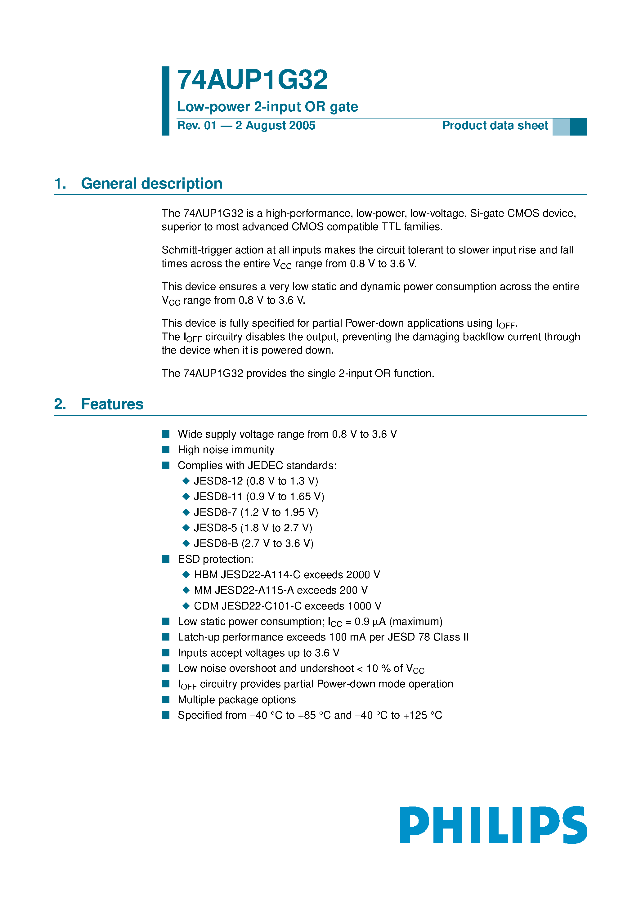 Datasheet 74AUP1G32 - Low-power 2-input OR gate page 1
