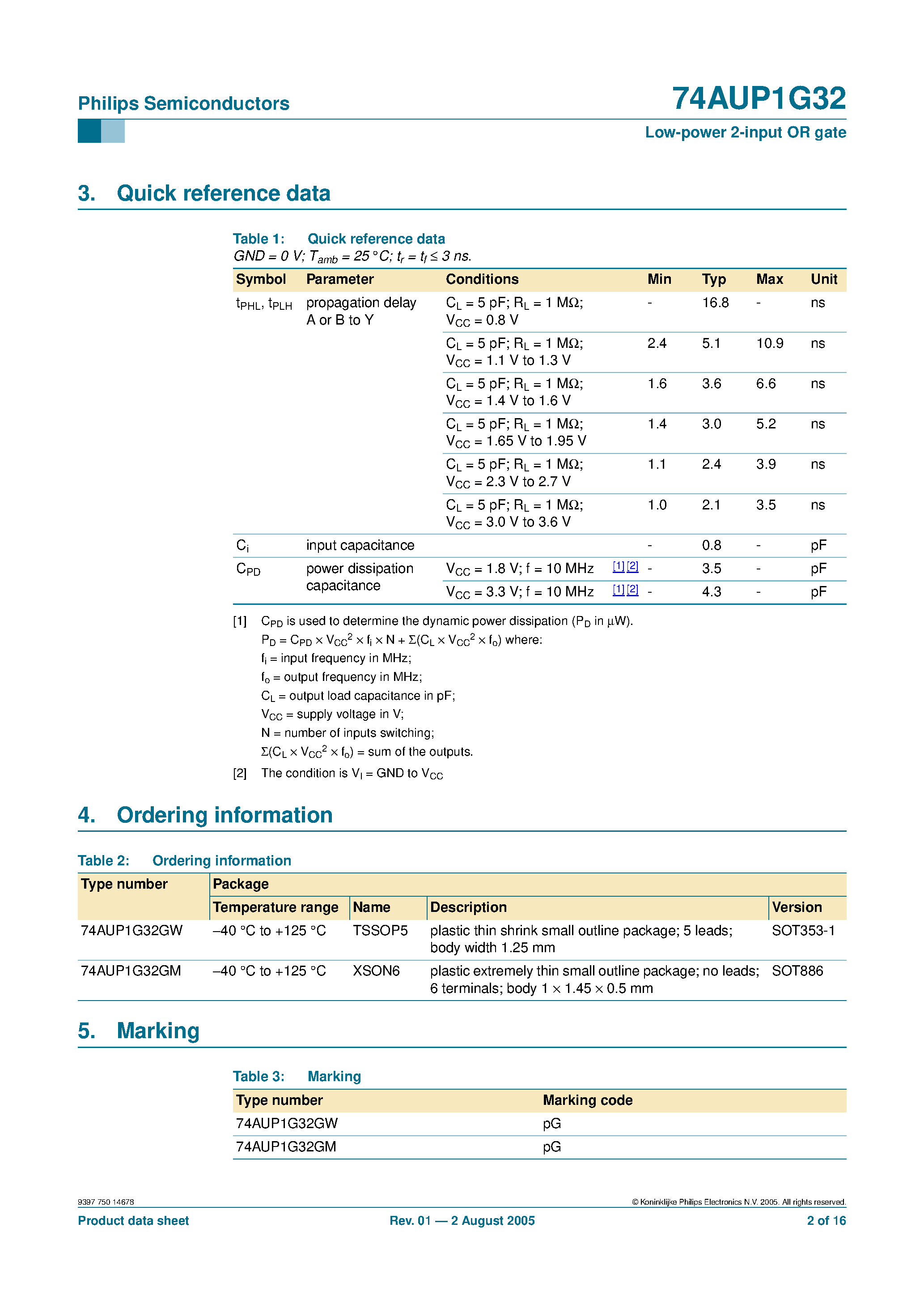 Datasheet 74AUP1G32 - Low-power 2-input OR gate page 2