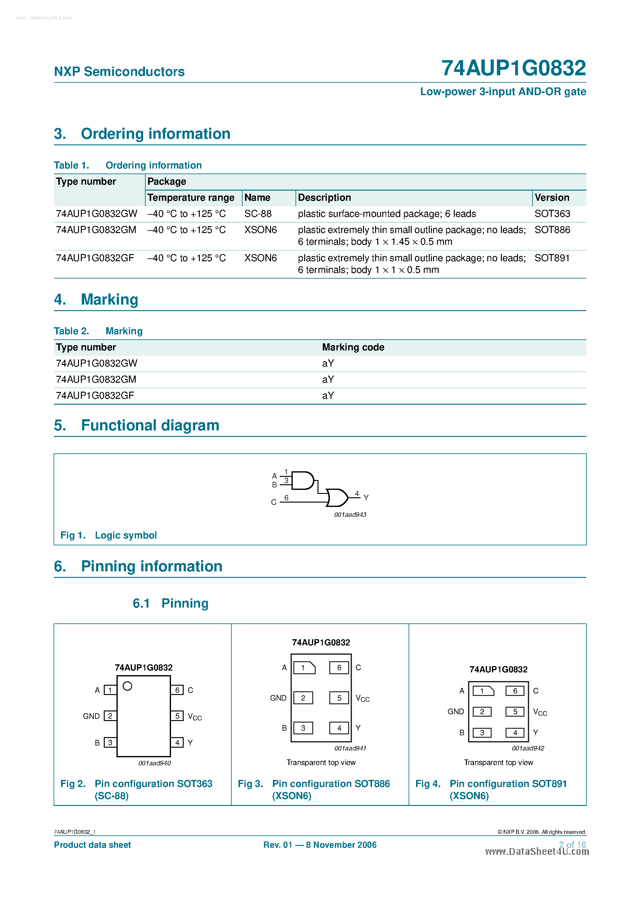 Datasheet 74AUP1G0832 page 2 Datasheet 74AUP1G0832 - Low Power 3-Input AND-OR Gate page 2