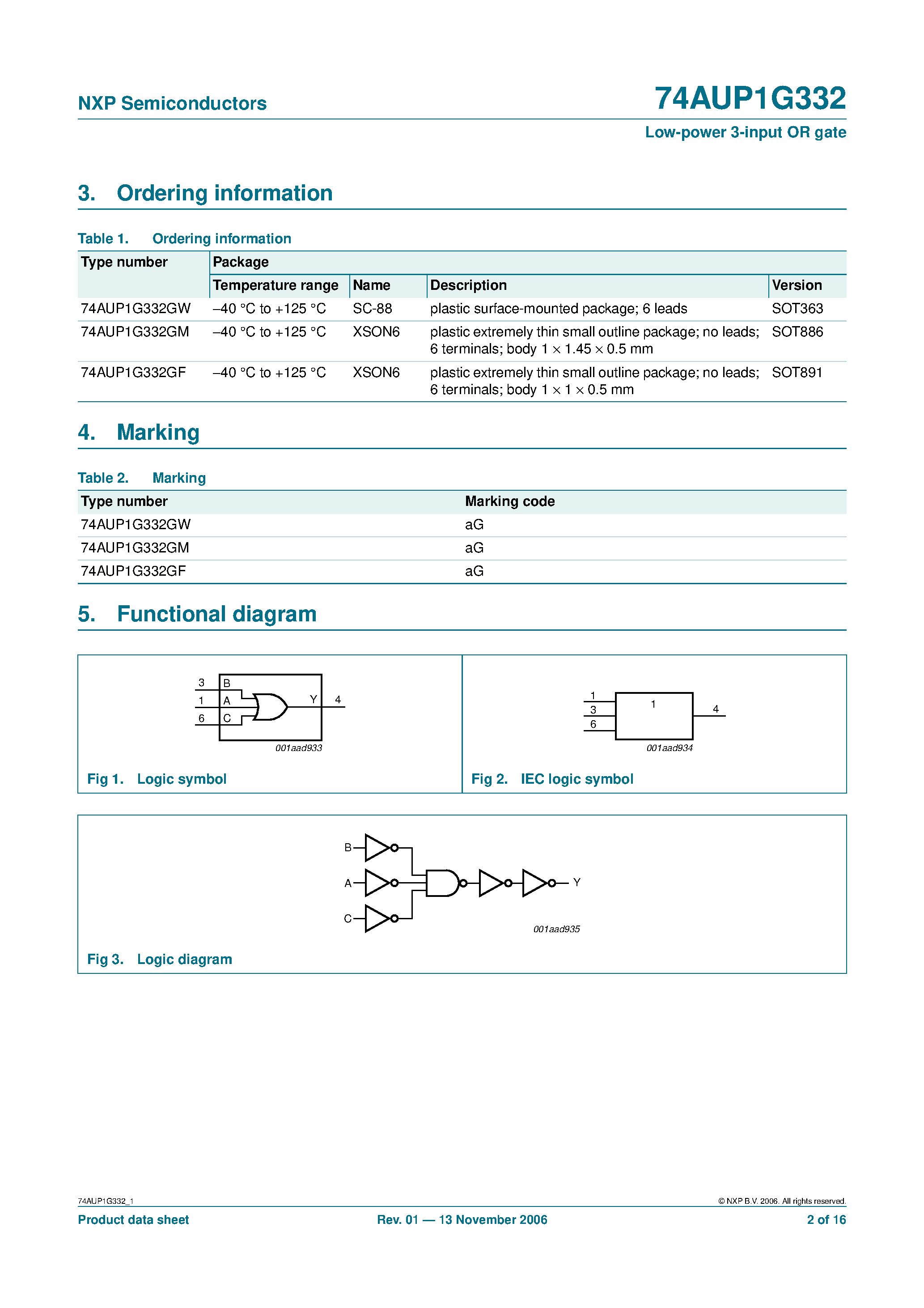 Datasheet 74AUP1G332 page 2 Datasheet 74AUP1G332 - Low Power 3-Input OR Gate page 2