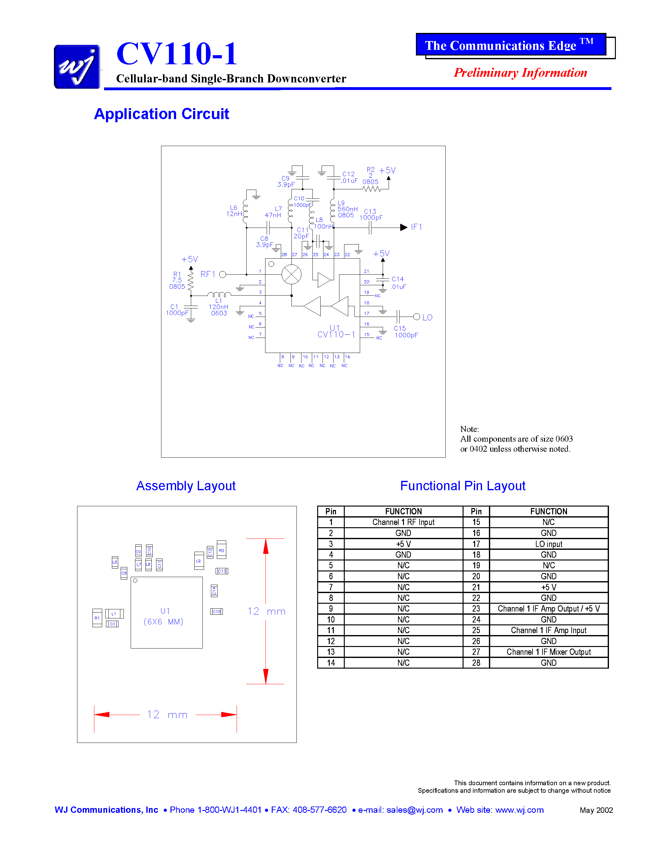 Datasheet CV110-1 - Cellular-band Single-Branch Downconverter page 2