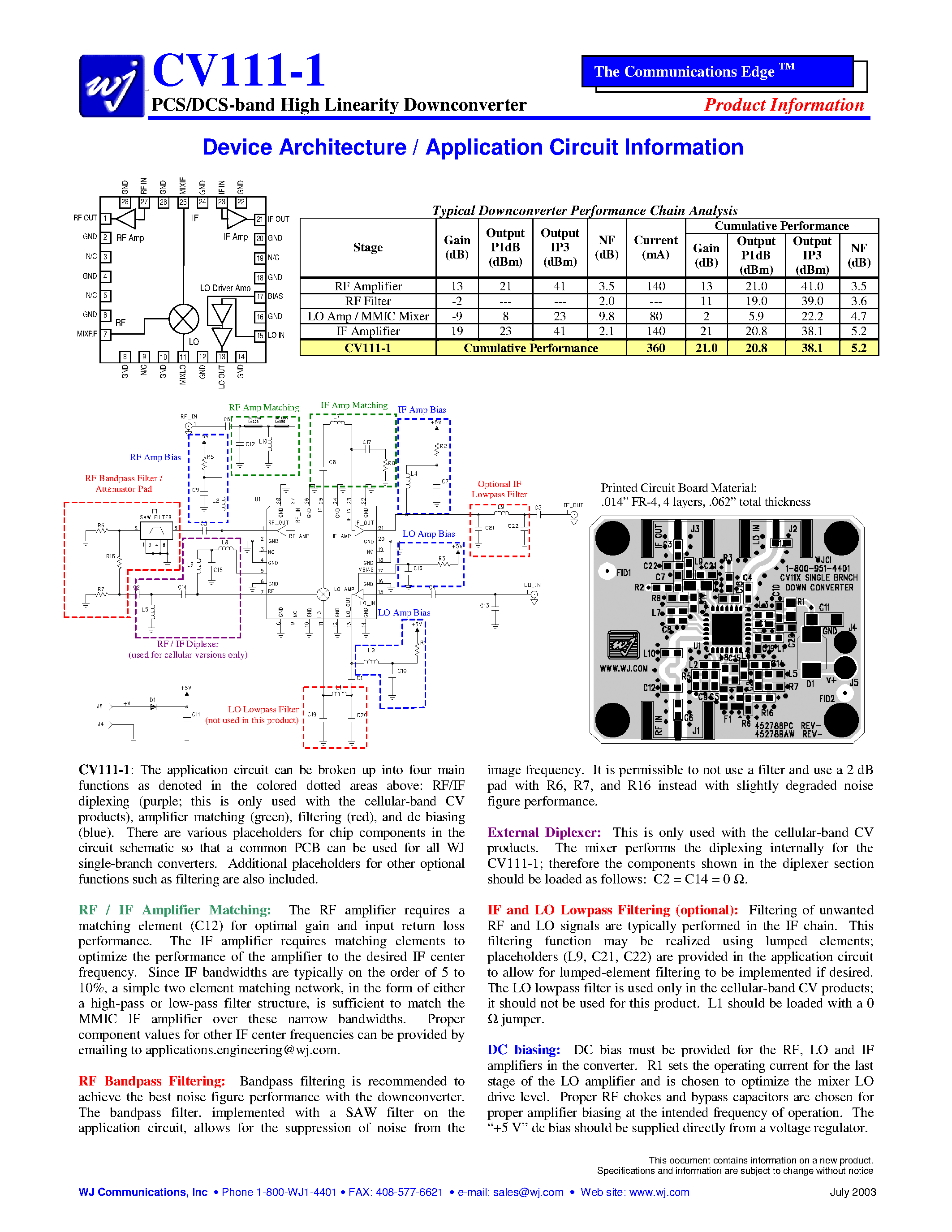 Datasheet CV111-1 - PCS/DCS-band High Linearity Downconverter page 2