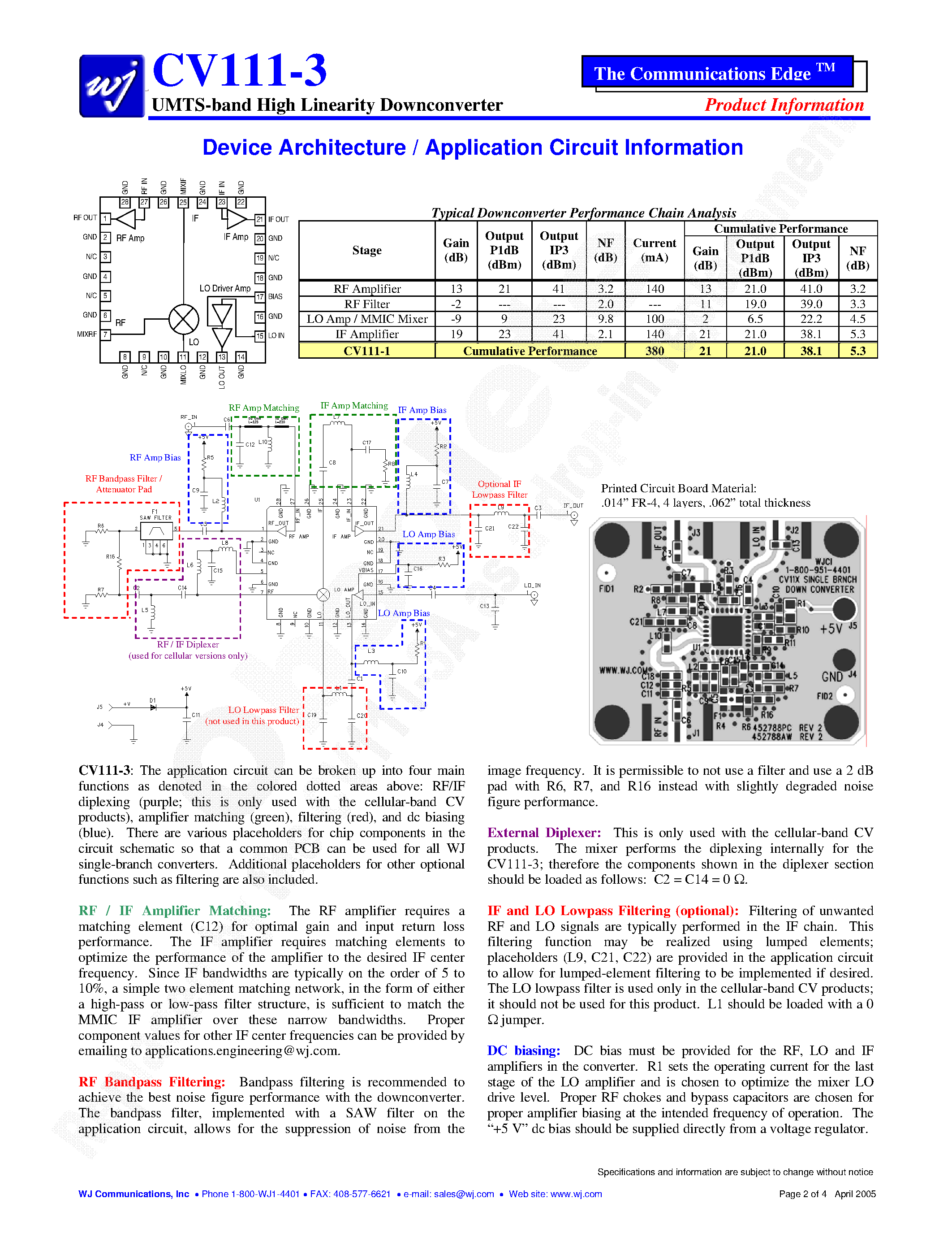 Datasheet CV111-3 - UMTS-band High Linearity Downconverter page 2