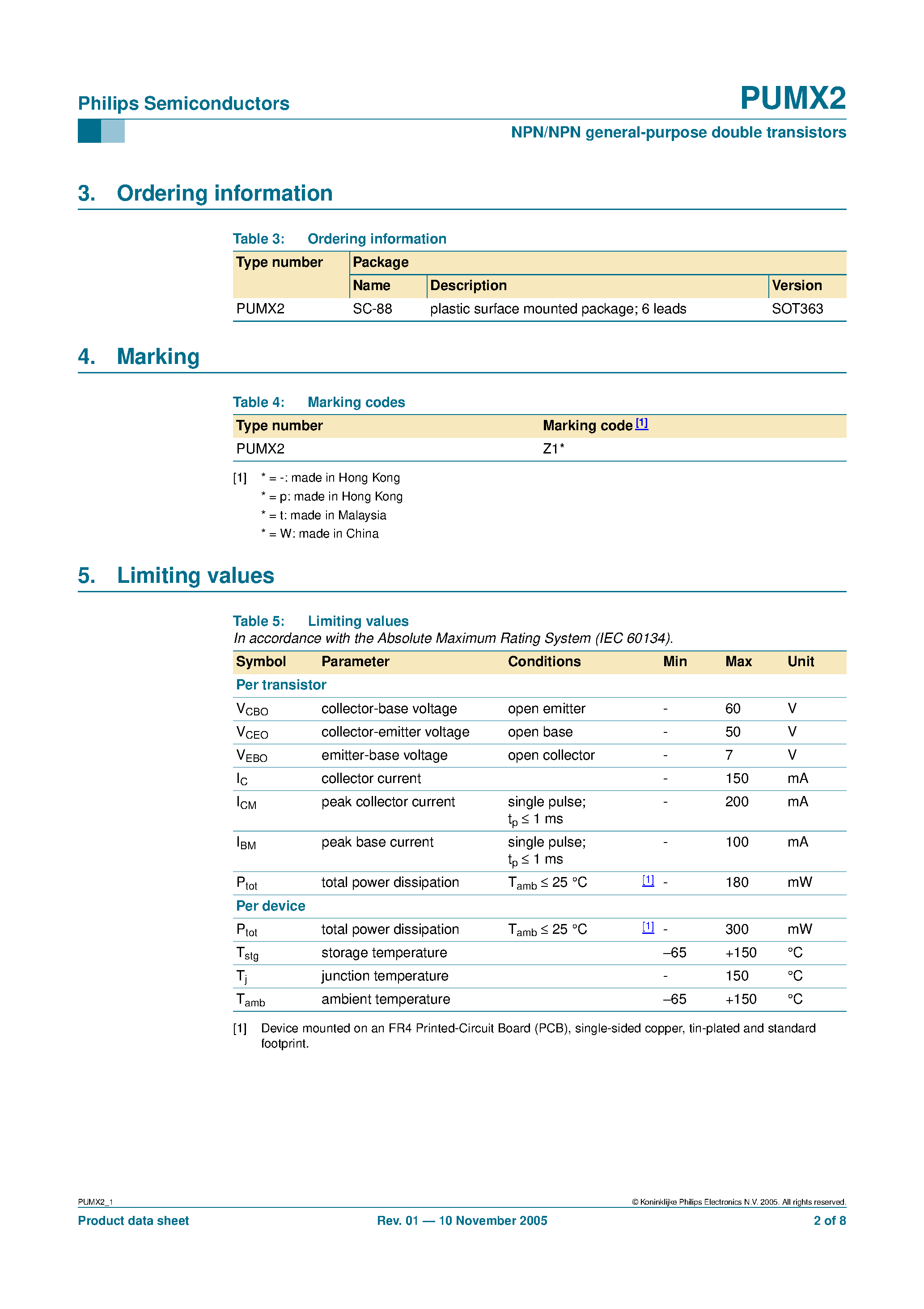 Datasheet PUMX2 - NPN/NPN general-purpose double transistors page 2